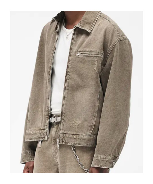 Represent Collared Denim Jacket In Gray