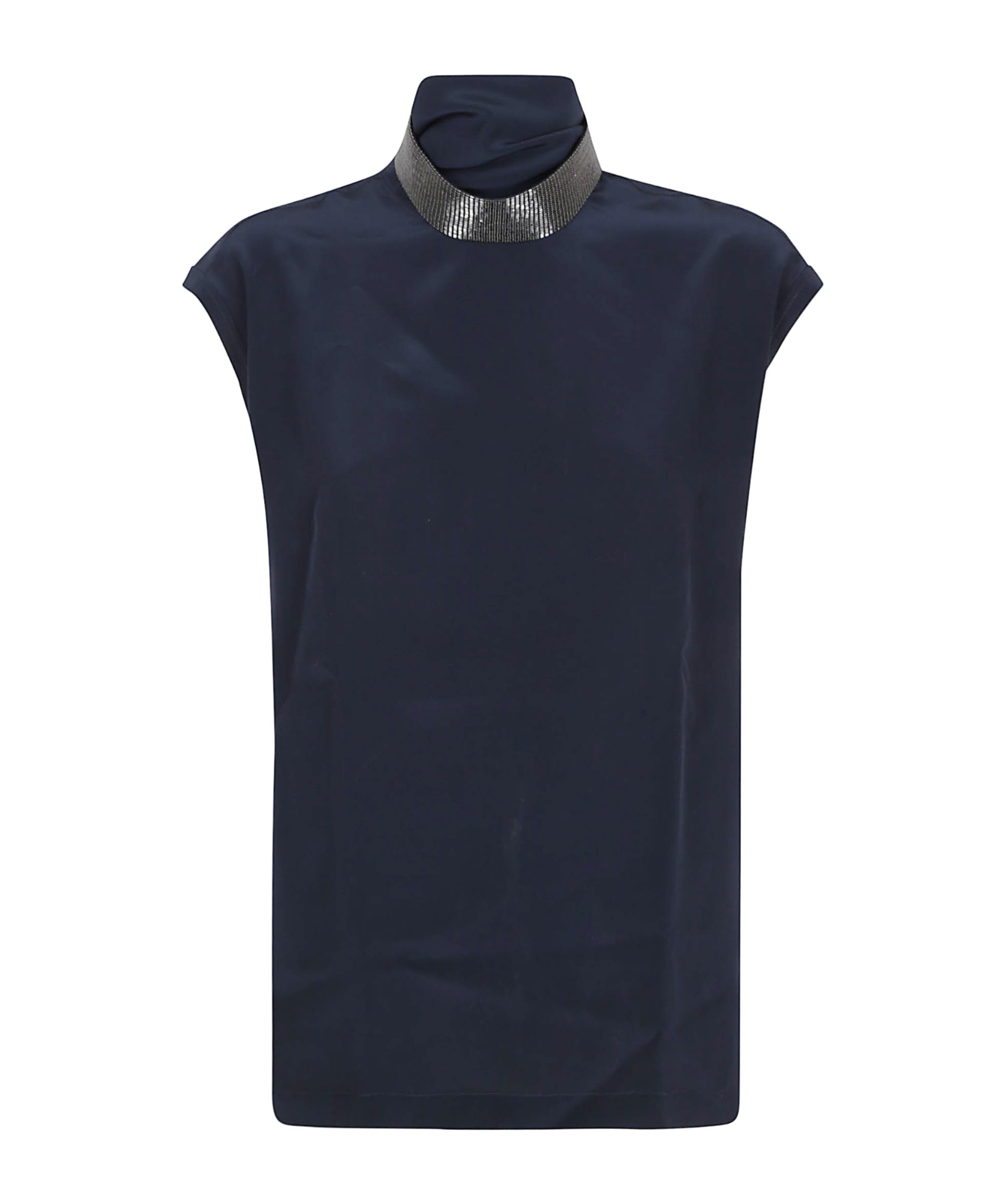 Brunello Cucinelli Embellished High-neck Top In Blue