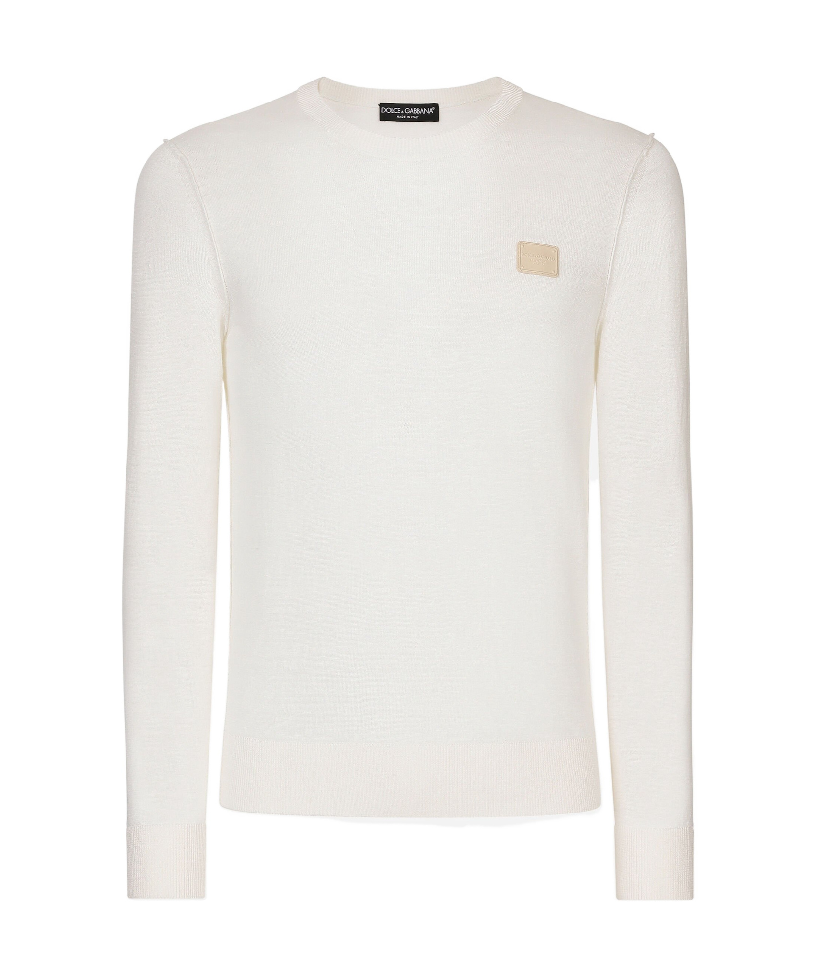 Dolce & Gabbana Linen Round-neck Sweater With Branded Tag In White
