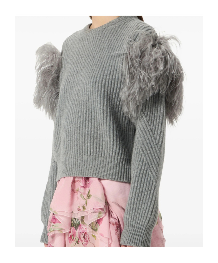 Blumarine Feather-embellished Ribbed Sweater