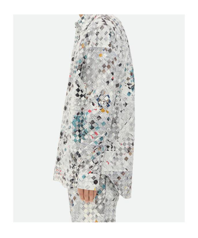 Bottega Veneta Printed Intreciato Leather Shirt In Gray