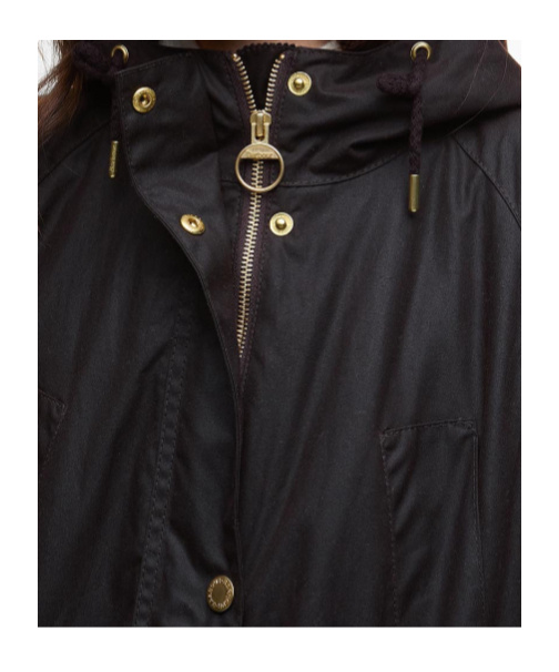 Barbour Hooded Buttoned Coat In Black