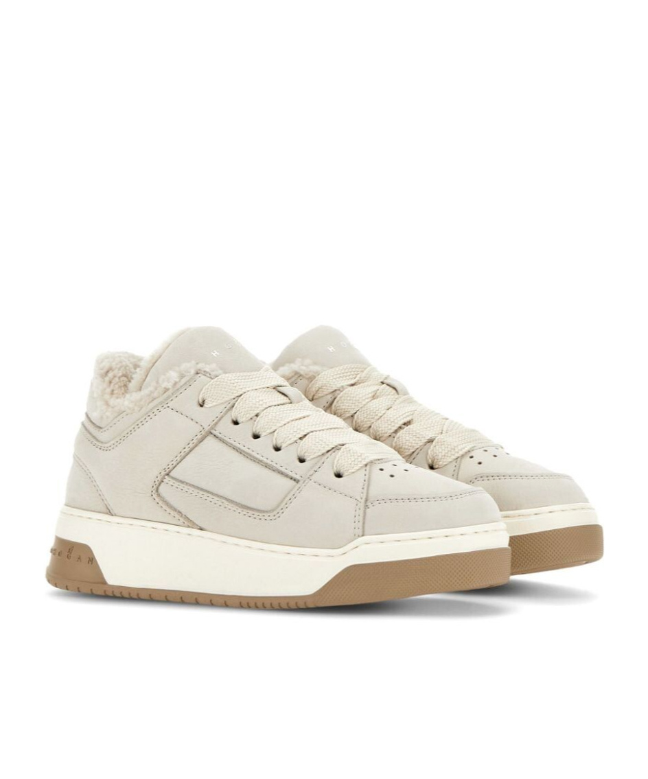 Hogan Round Toe Low-top Rubber Sole Sneakers In White