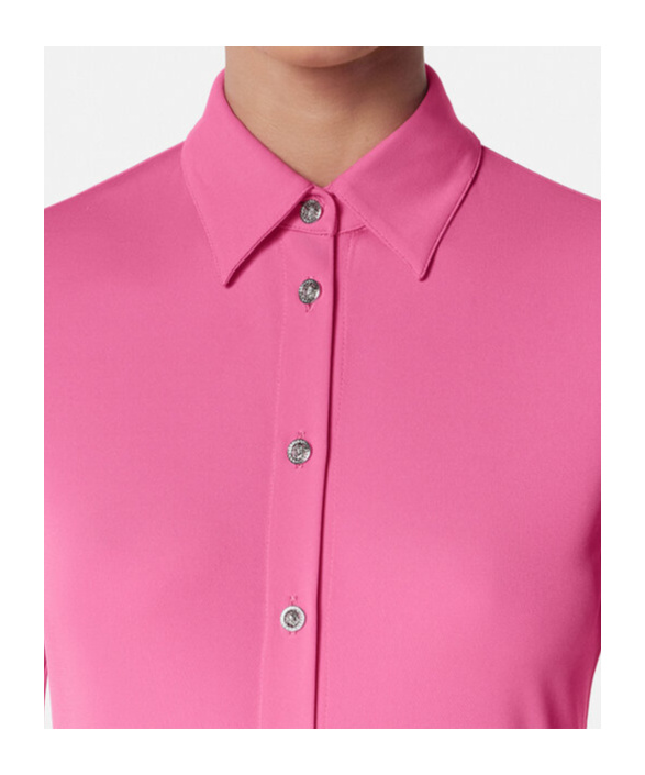 Versace La Vacanza Crepe-jersey Maxi Shirt Dress In Pink