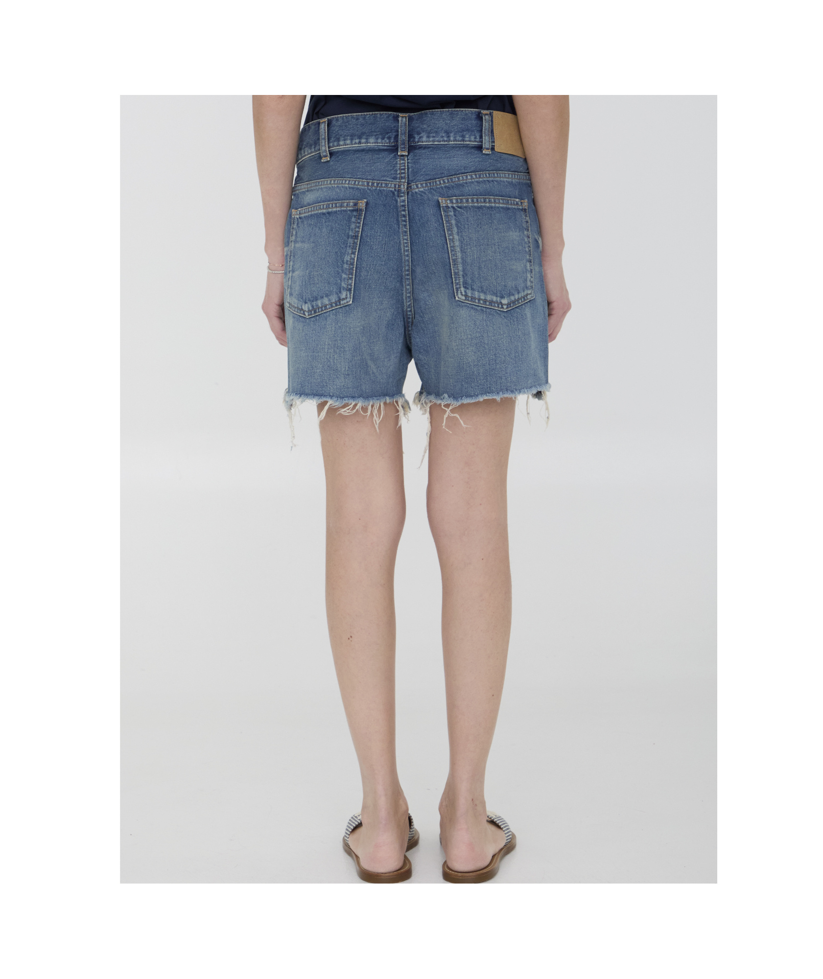 Celine Belt-loop Denim Shorts In Gray