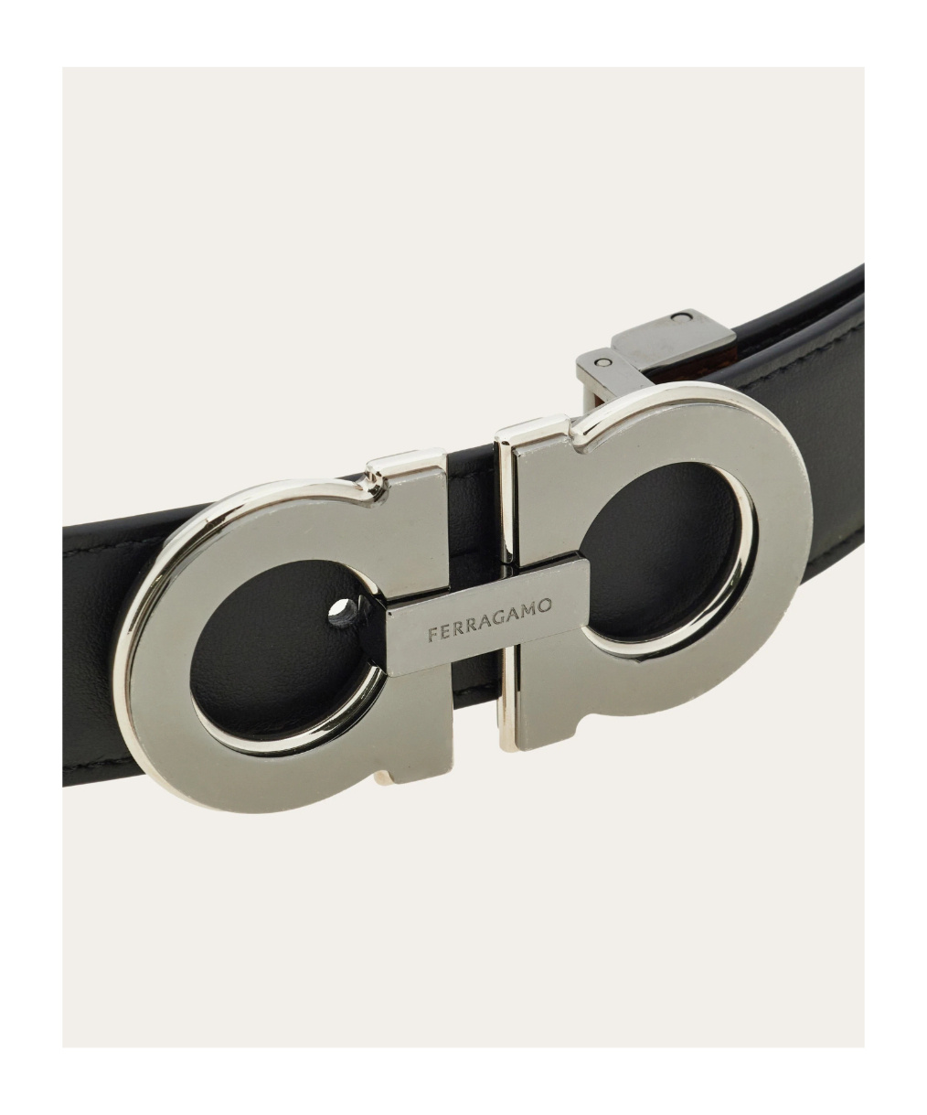 Ferragamo Reversible And Adjustable Gancini Belt In Black