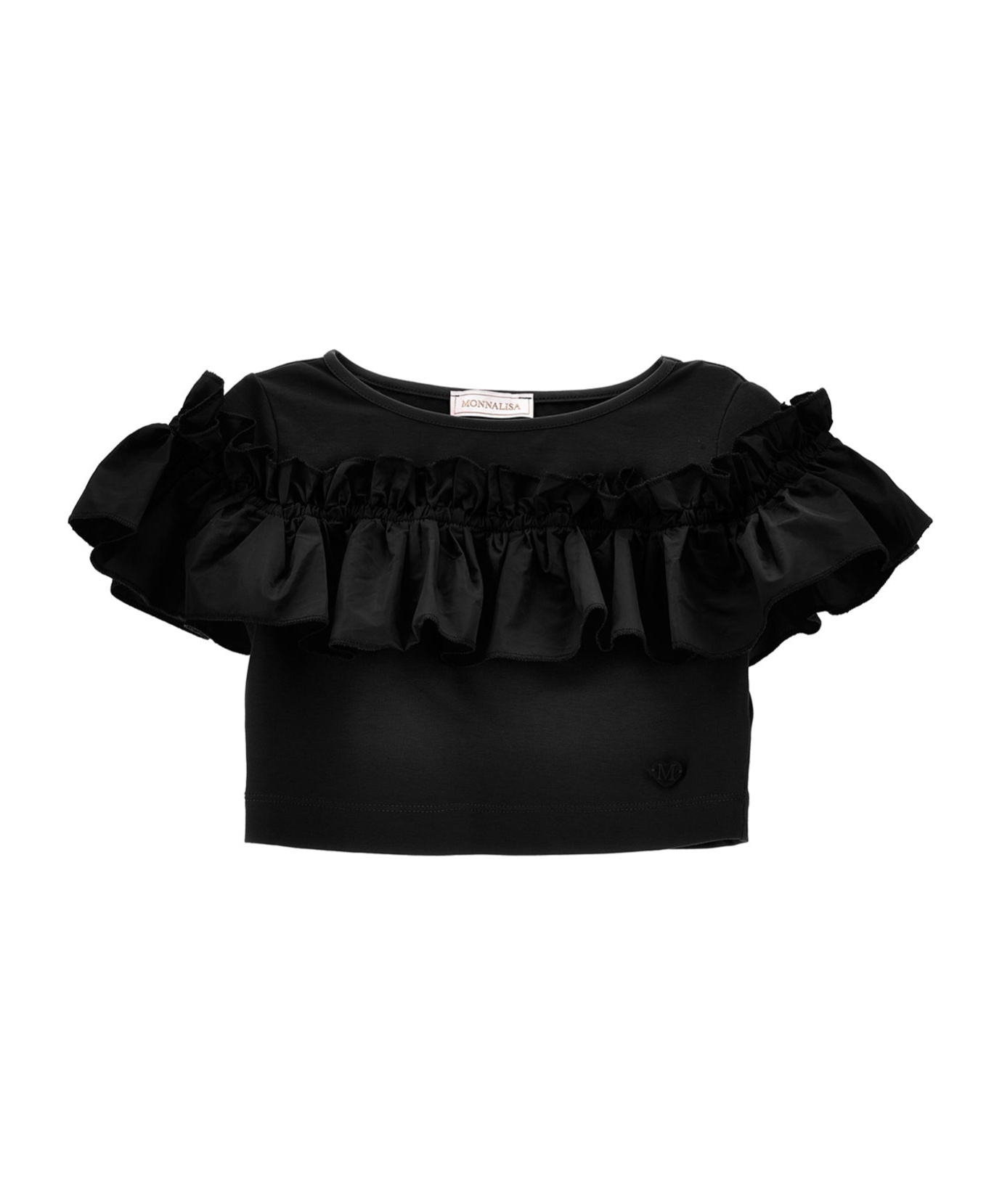 Monnalisa Lotus Leaf Edge T-shirt In Black