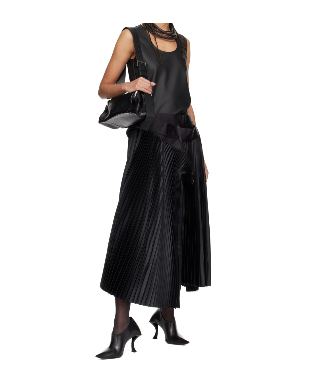 Junya Watanabe Black Round Neck Tank Top In Black