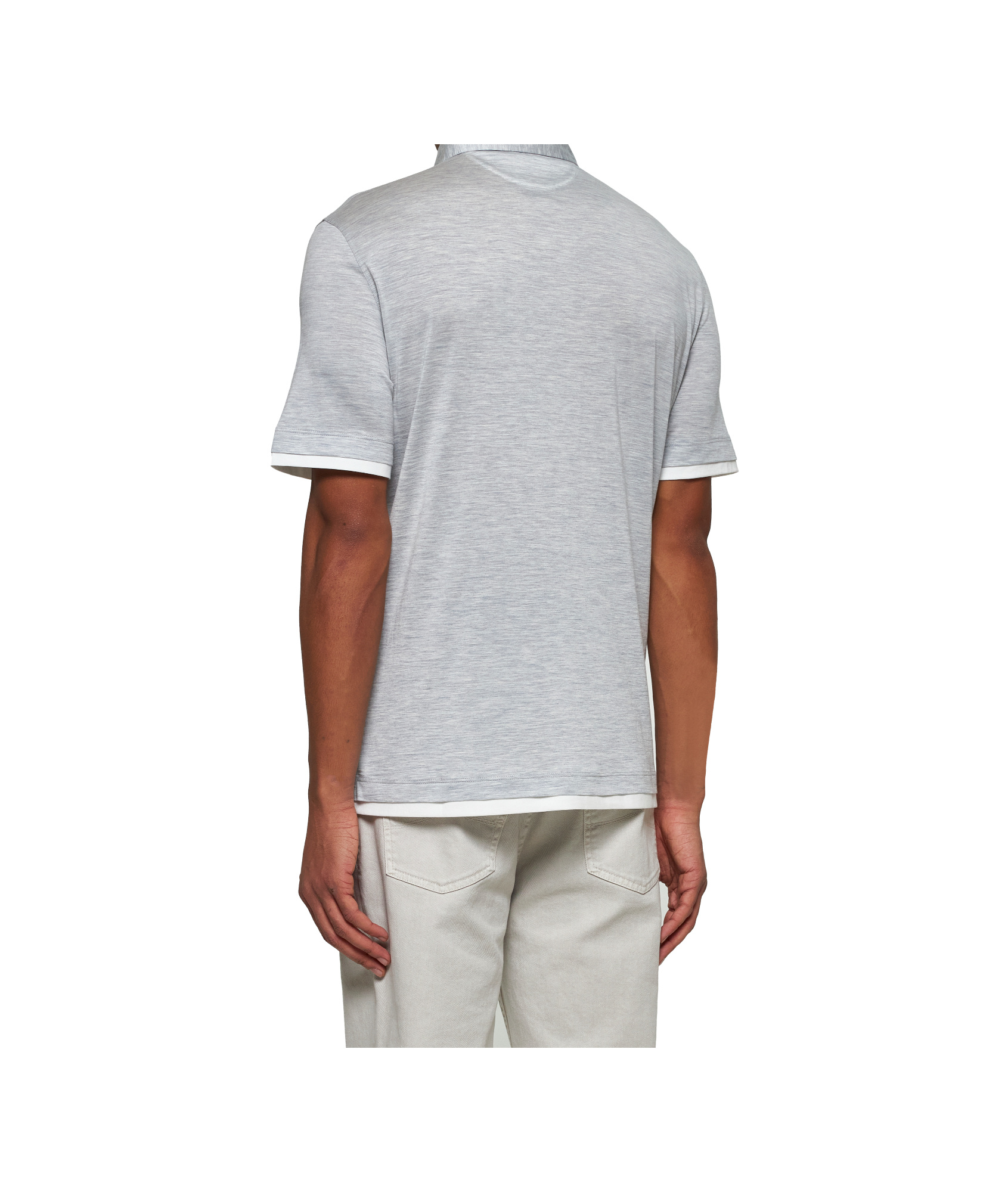 Brunello Cucinelli Grey Jersey Faux-layering Polo Shirt In White