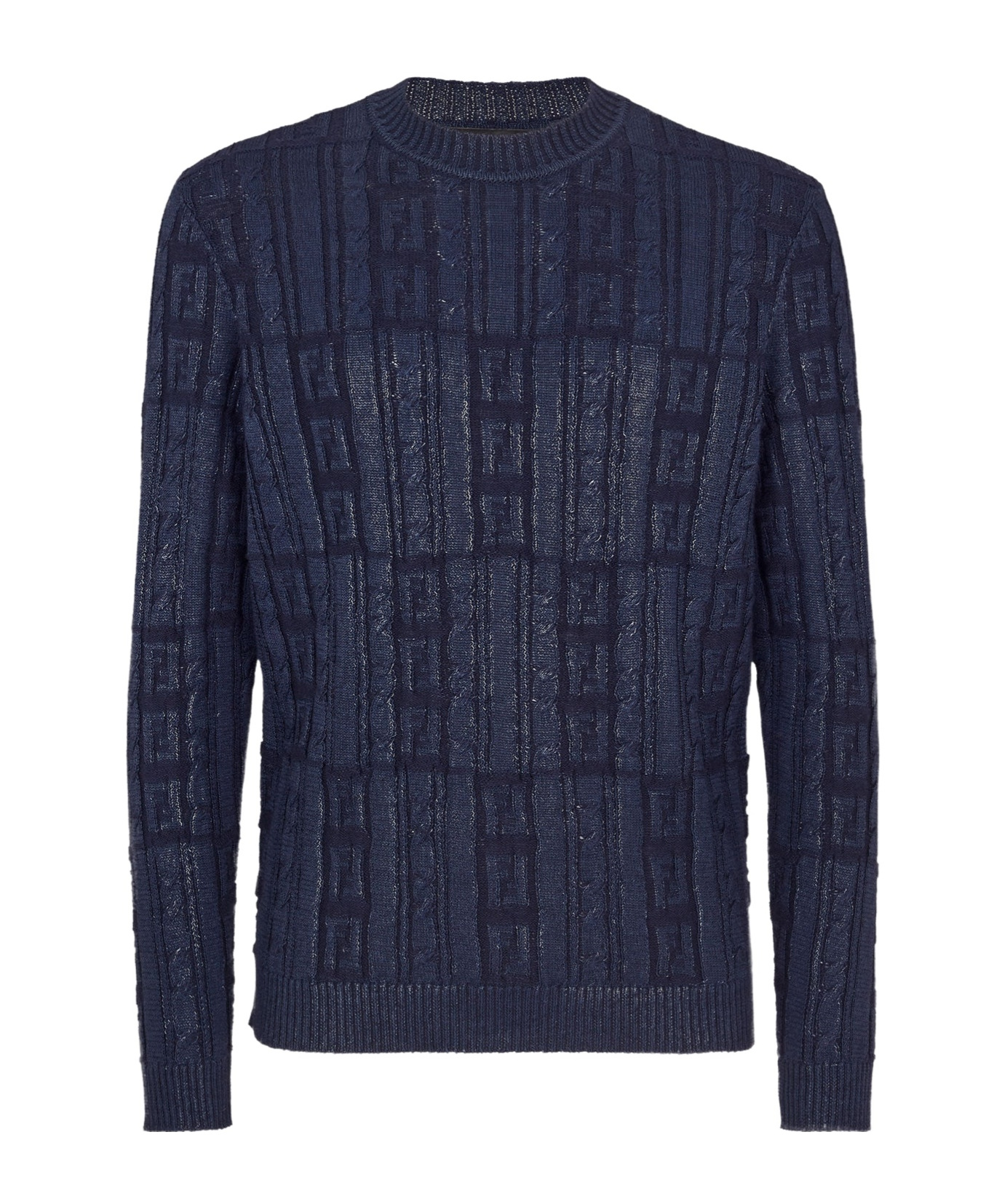 Fendi Men Braided Wool Sweater With Ff Details In Blue