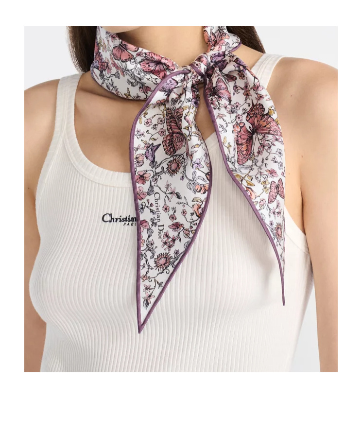 Dior Pattern Silk Scarf In White/color