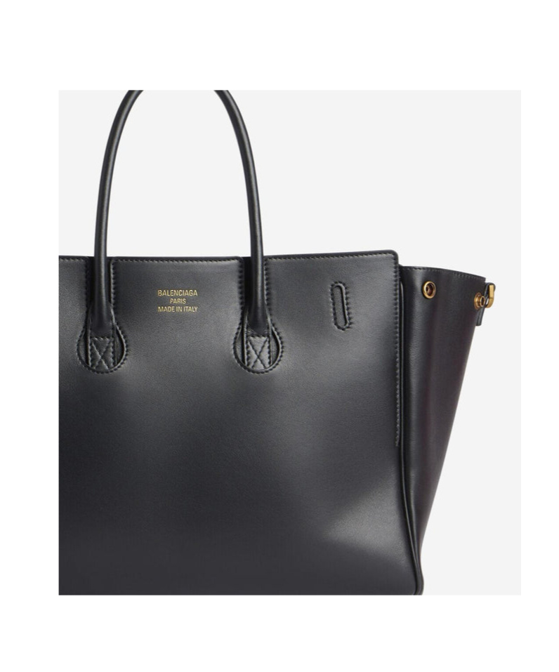 Balenciaga Women Black Leather Medium Carry All Bel Air Shopping Bag In Black