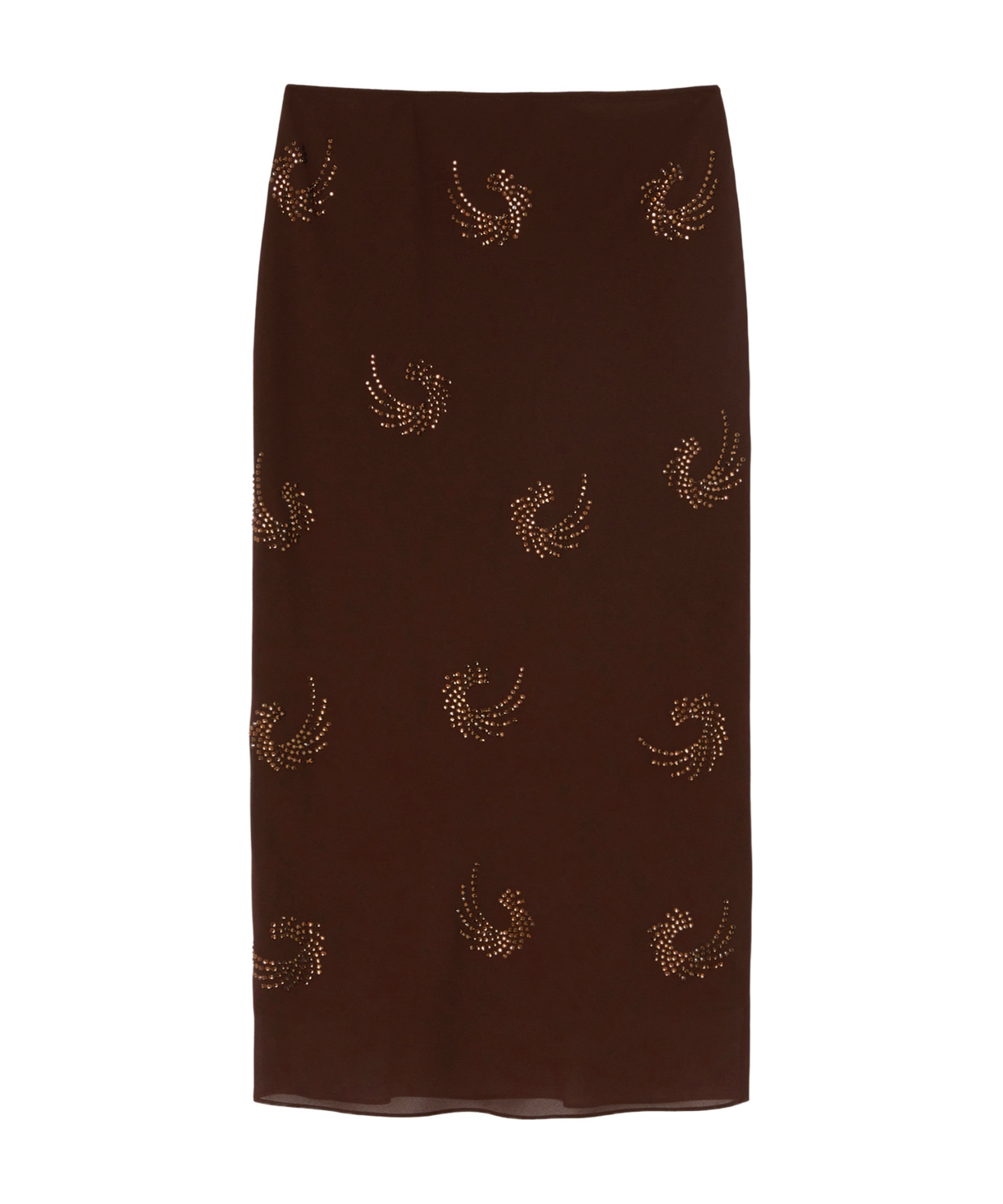 Pinko Georgette Skirt With Rhinestone Swirls In Brown