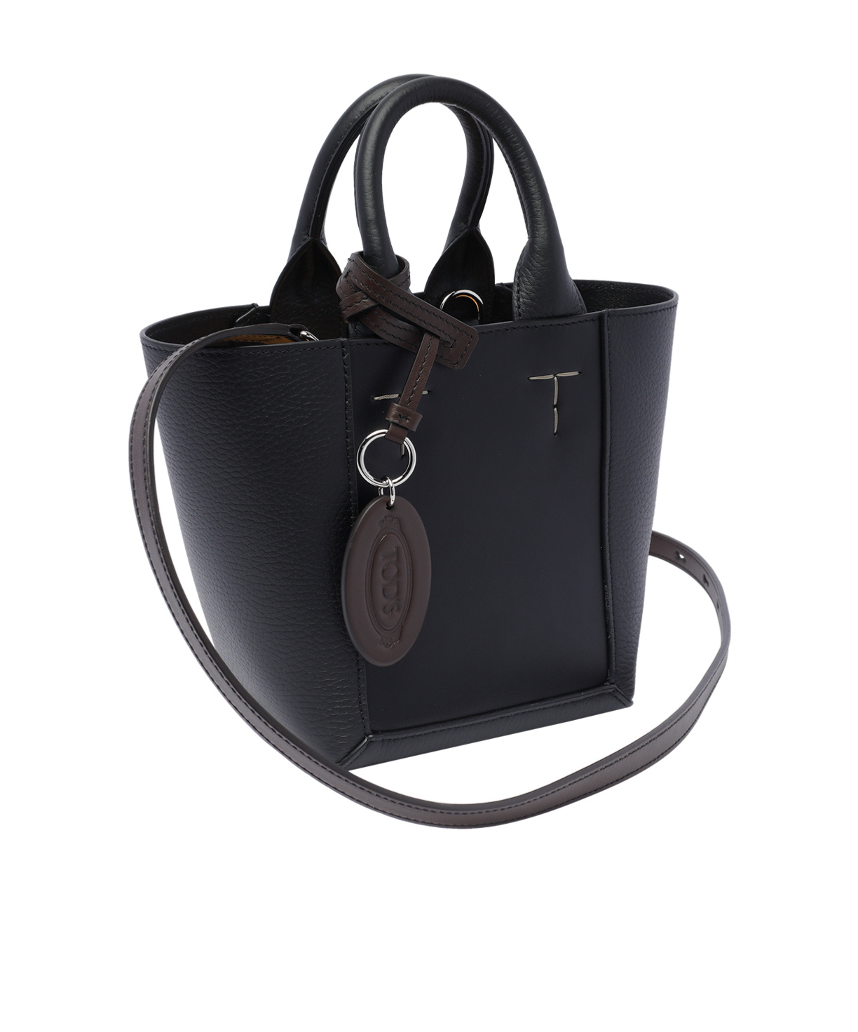 Tod's Logo Pendent Panelled Tote Bag In Black