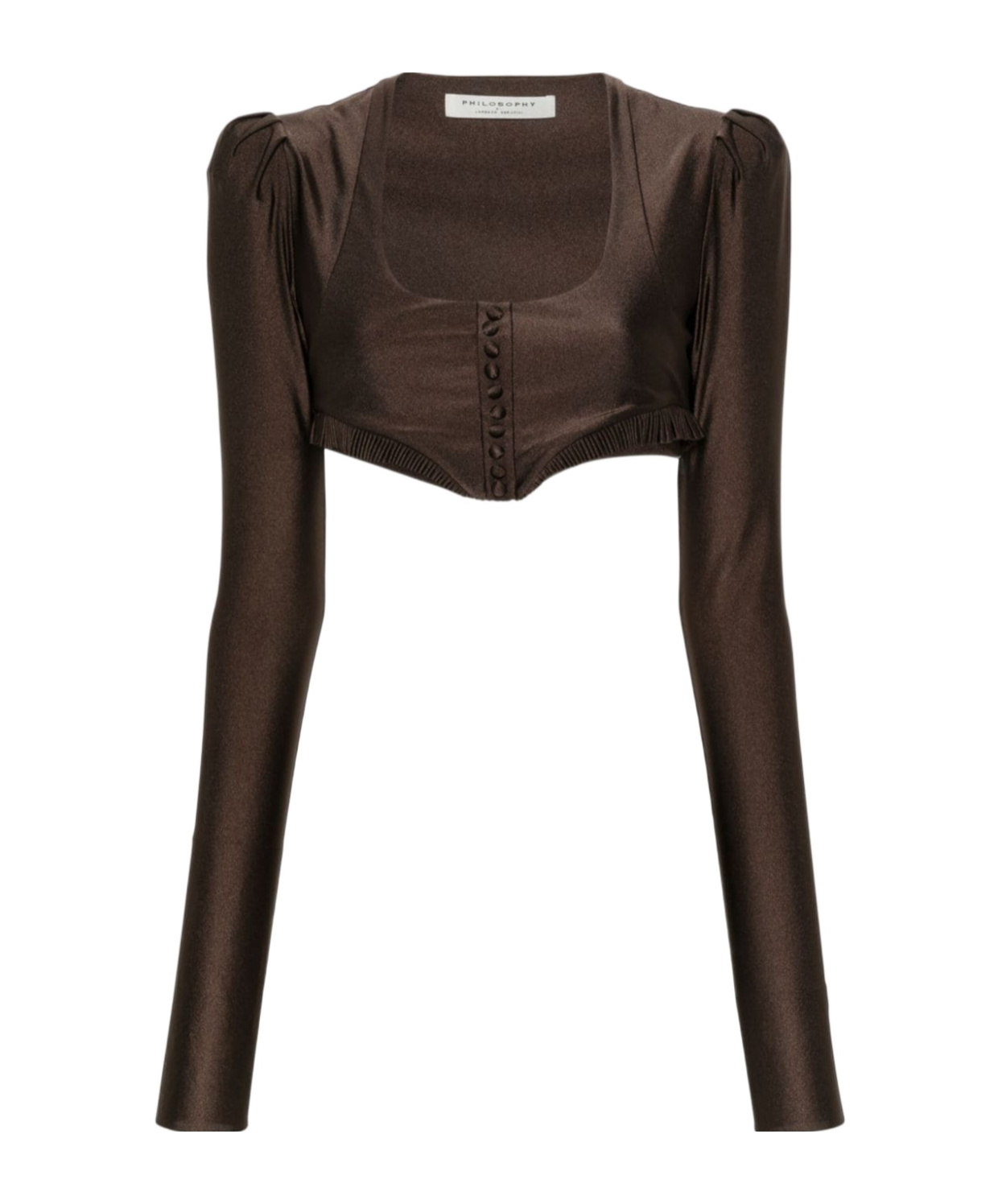 Philosophy Di Lorenzo Serafini Ruffle-trim Cropped Top In Brown