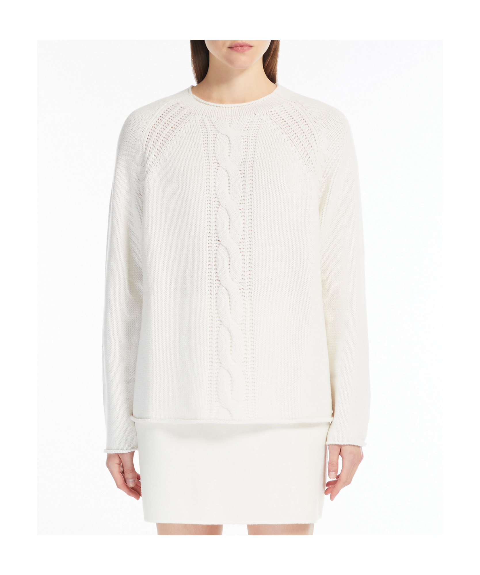 Max Mara Long-sleeved Cashmere Sweater In White