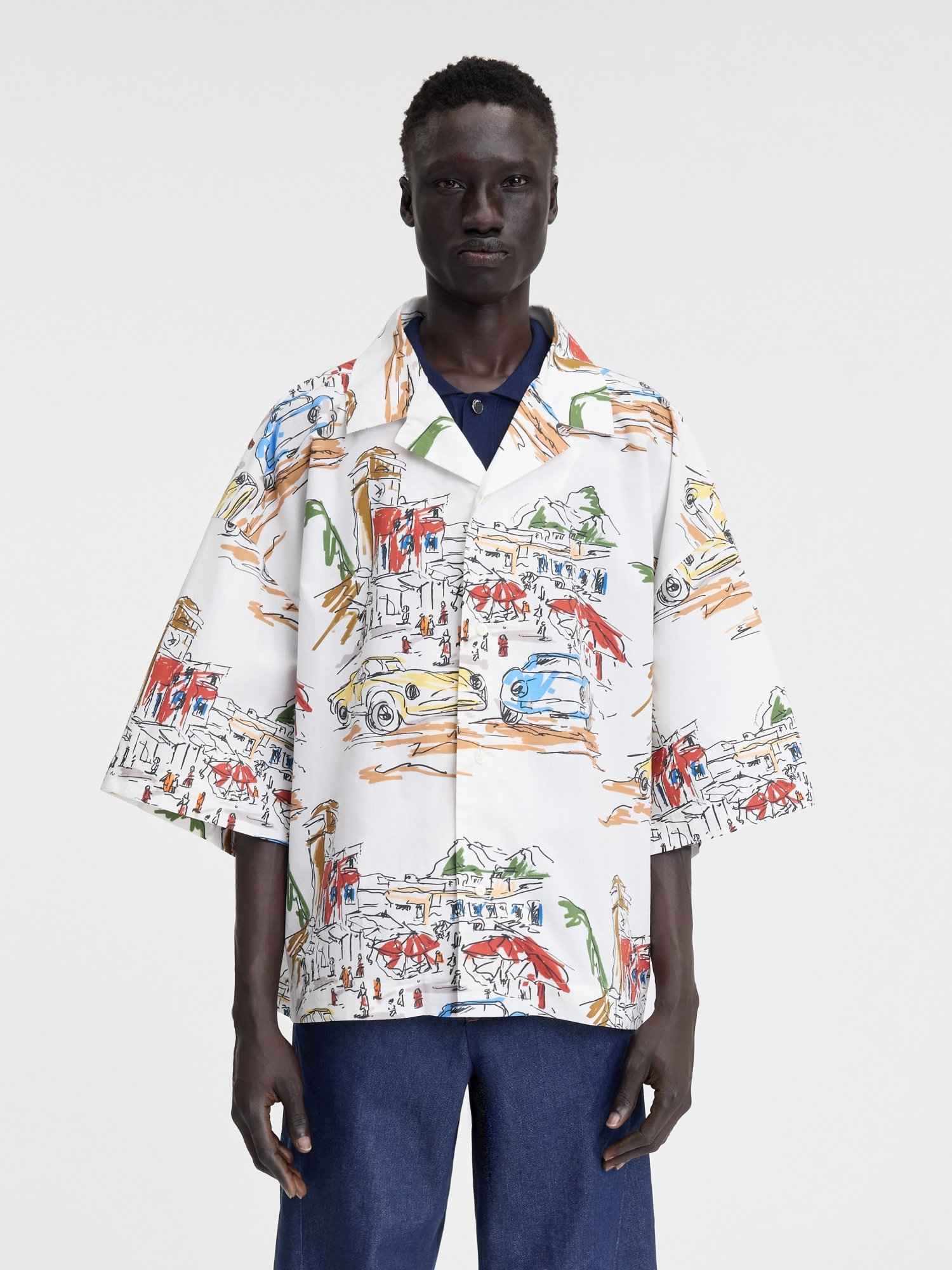 Shop Jacquemus Capri Cars Oversized Bowling Shirt In White