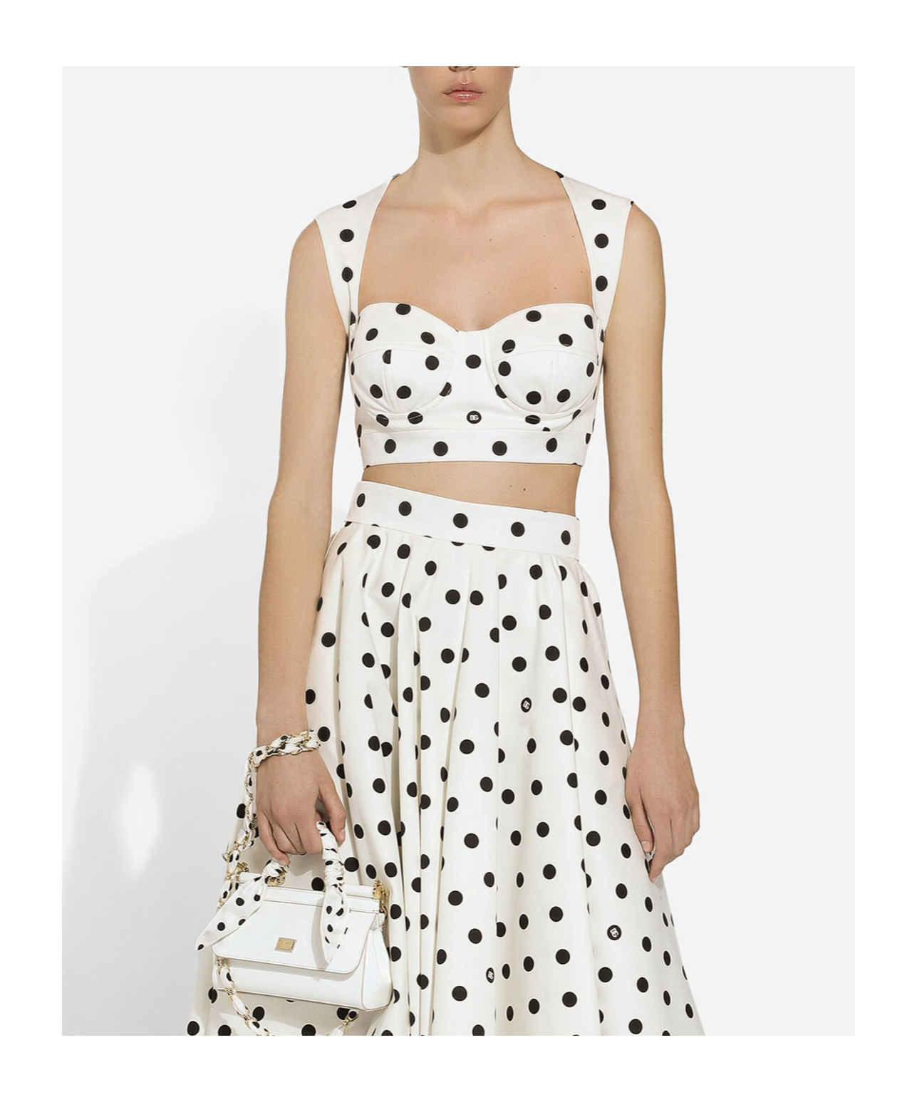 Dolce & Gabbana Polka-dot Cotton-blend Drill Crop Top In White