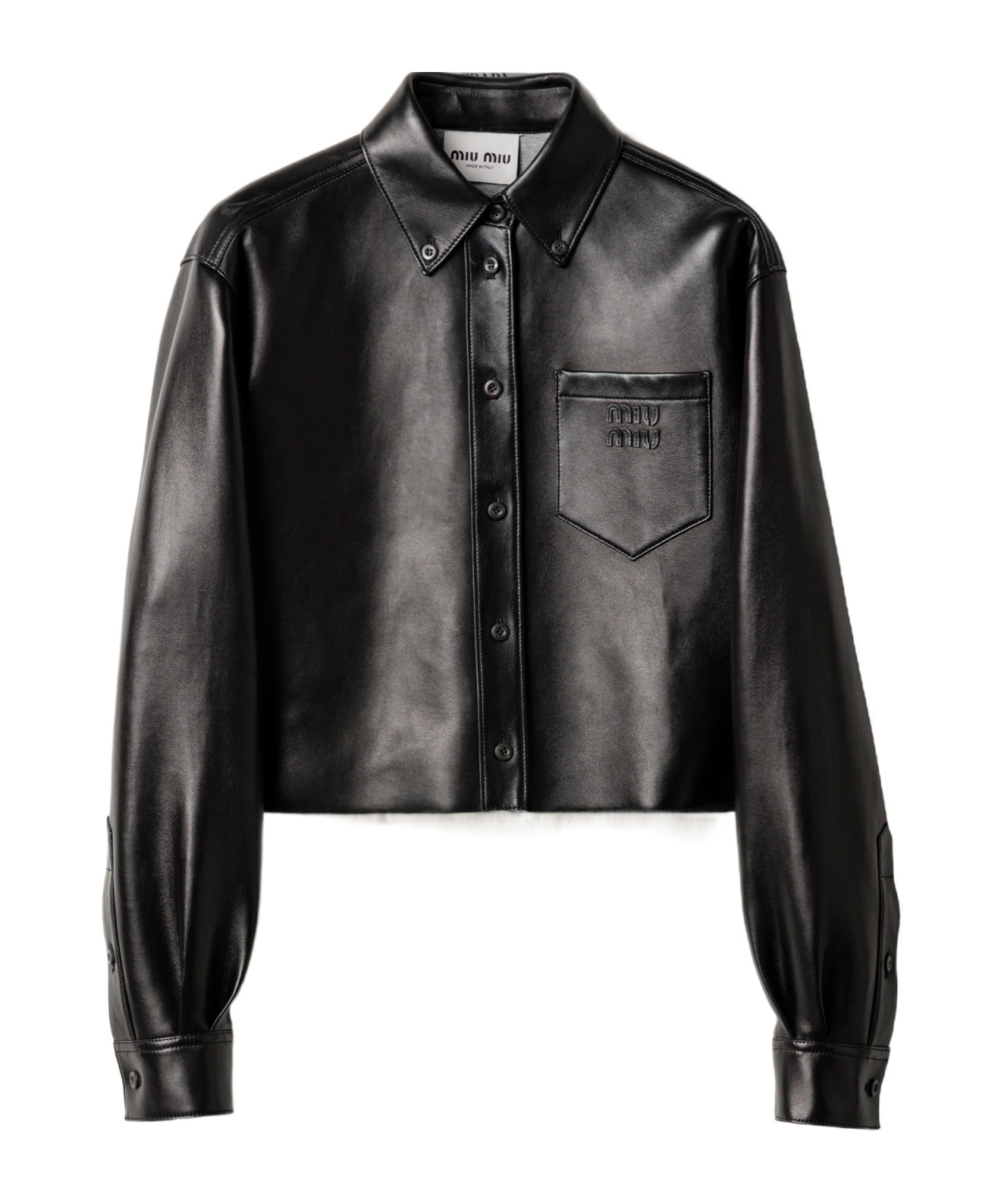Miu Miu Leather Crop Jacket In Black