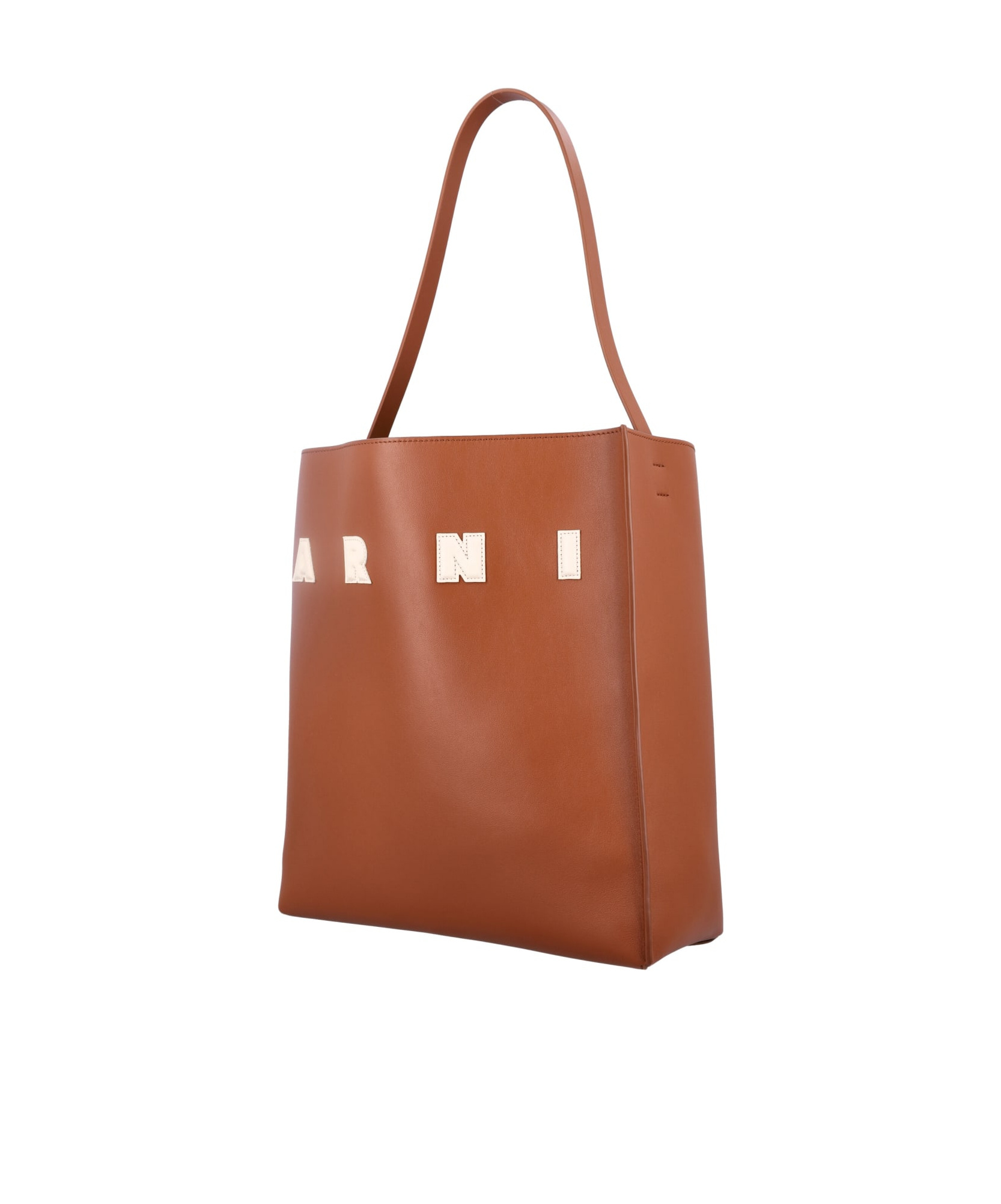 Marni Tote Bag With Elegant Lettering And Sophisticated Design In Brown