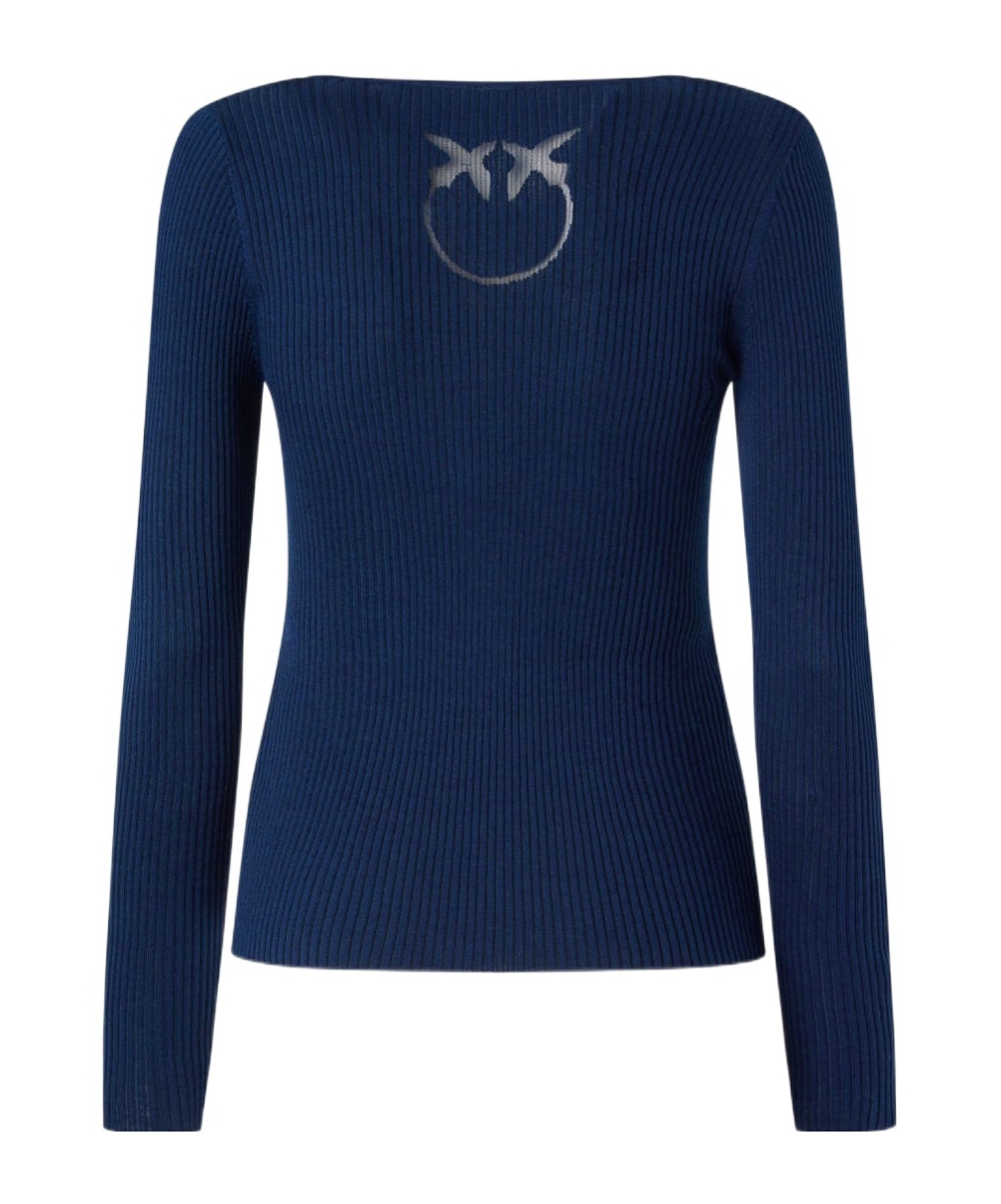 Pinko Love Birds-logo Ribbed Top In Blue