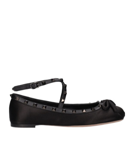 Valentino Garavani Rockstud-strap Satin Ballerinas In Black