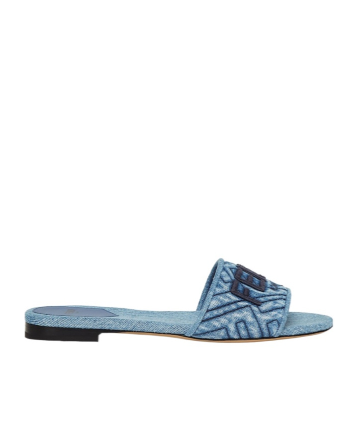 Fendi Signature Flat Slides In Blue