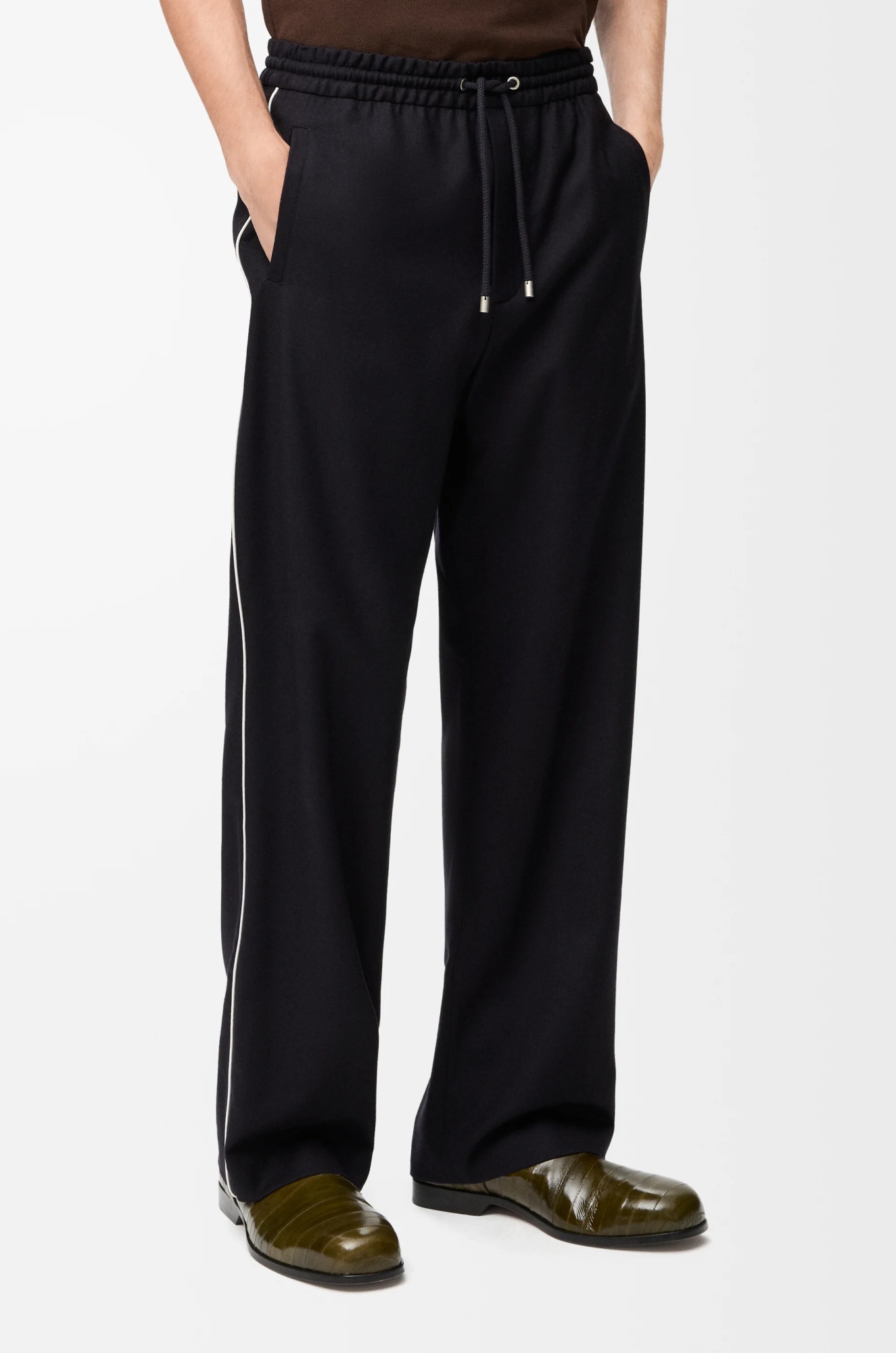 Loewe Wool-blend Drawstring Trousers In Blue