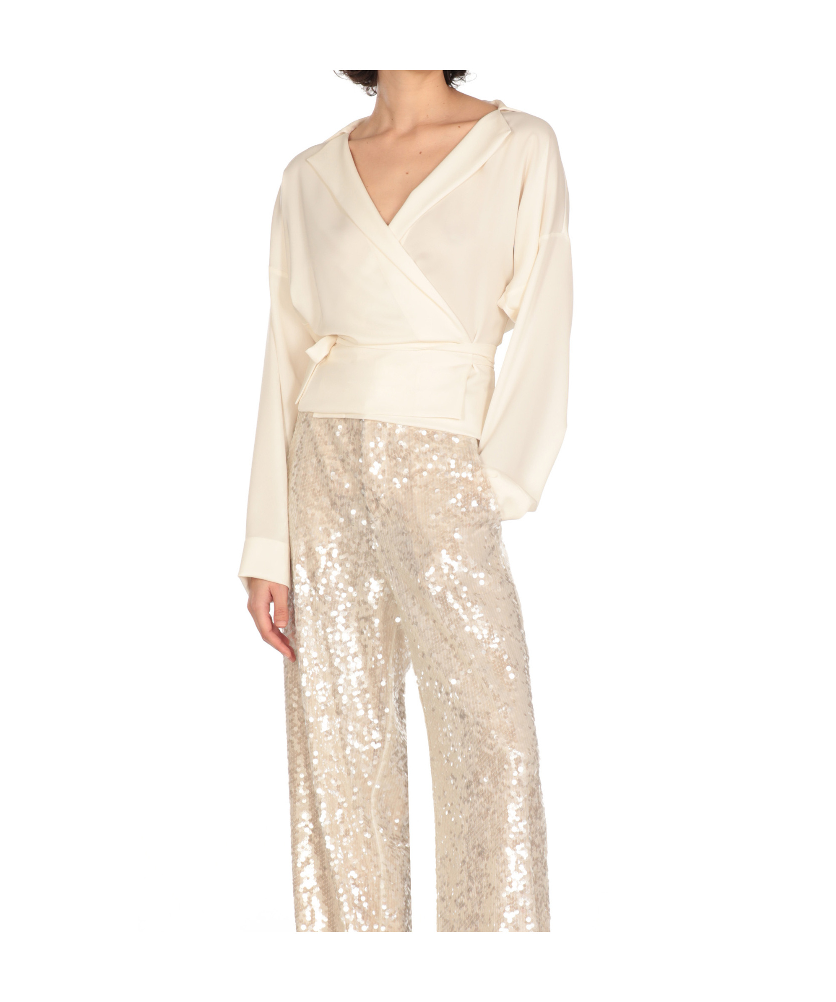 Philosophy Di Lorenzo Serafini Lapel Collar Wrap Top With Tie Detail In White