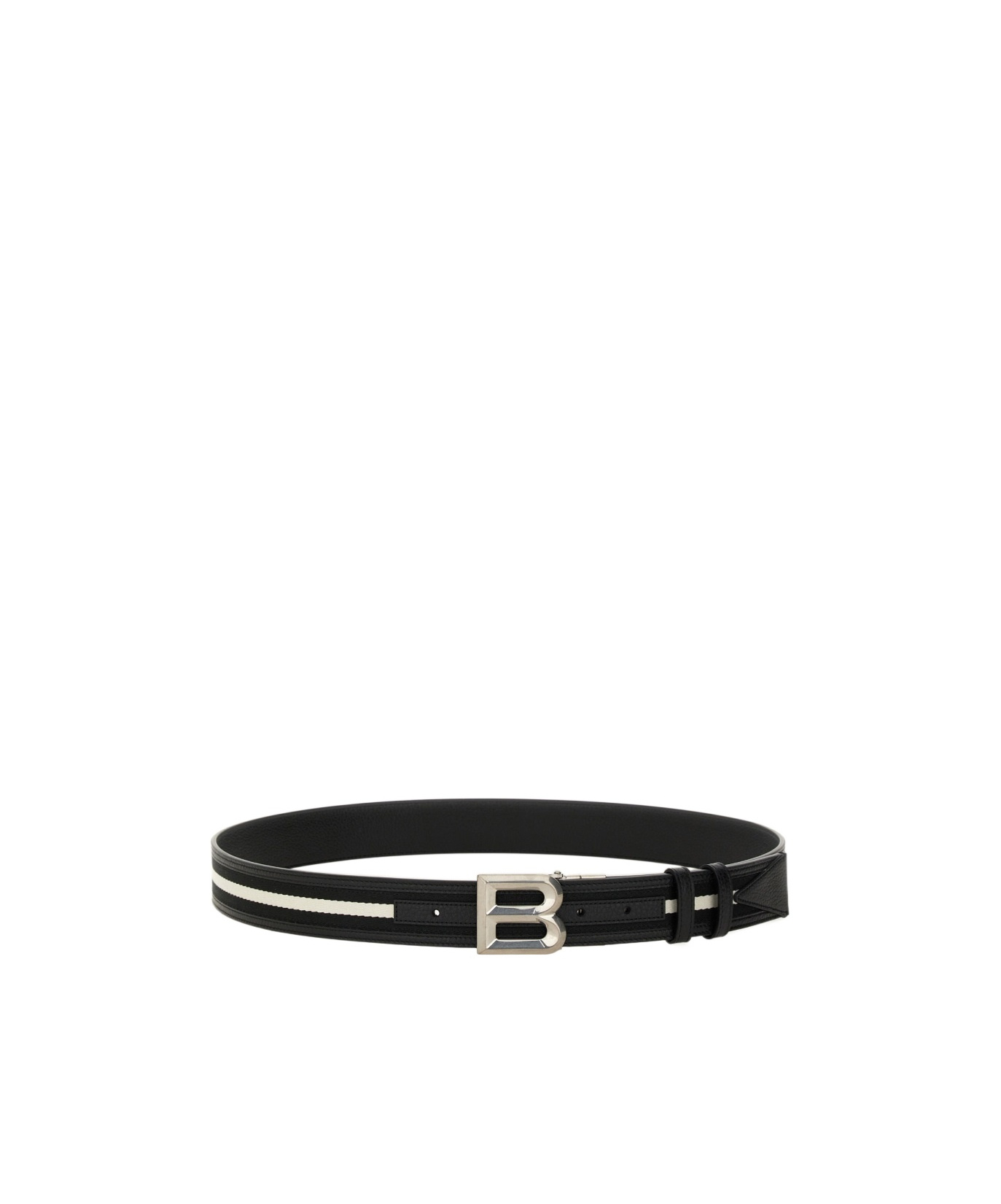 Bally Logo-buckle Stripe-detailed Belt In Black