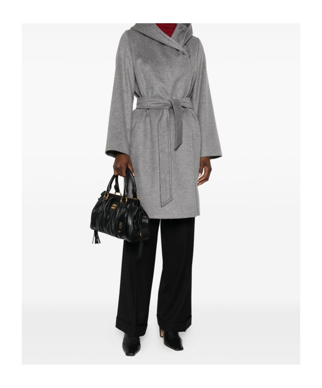 Max Mara Hooded Belted Coat In Gray