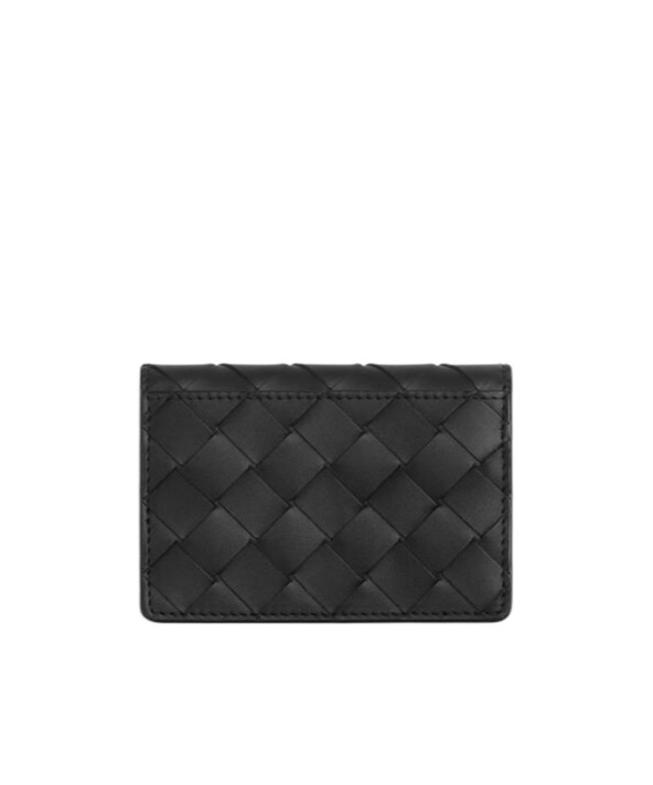Bottega Veneta Intreciato Woven Business Card Bag In Black