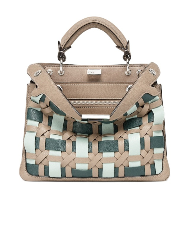 Fendi Peekaboo Soft Small Multicolour Interlaced Leather Bag In Nude