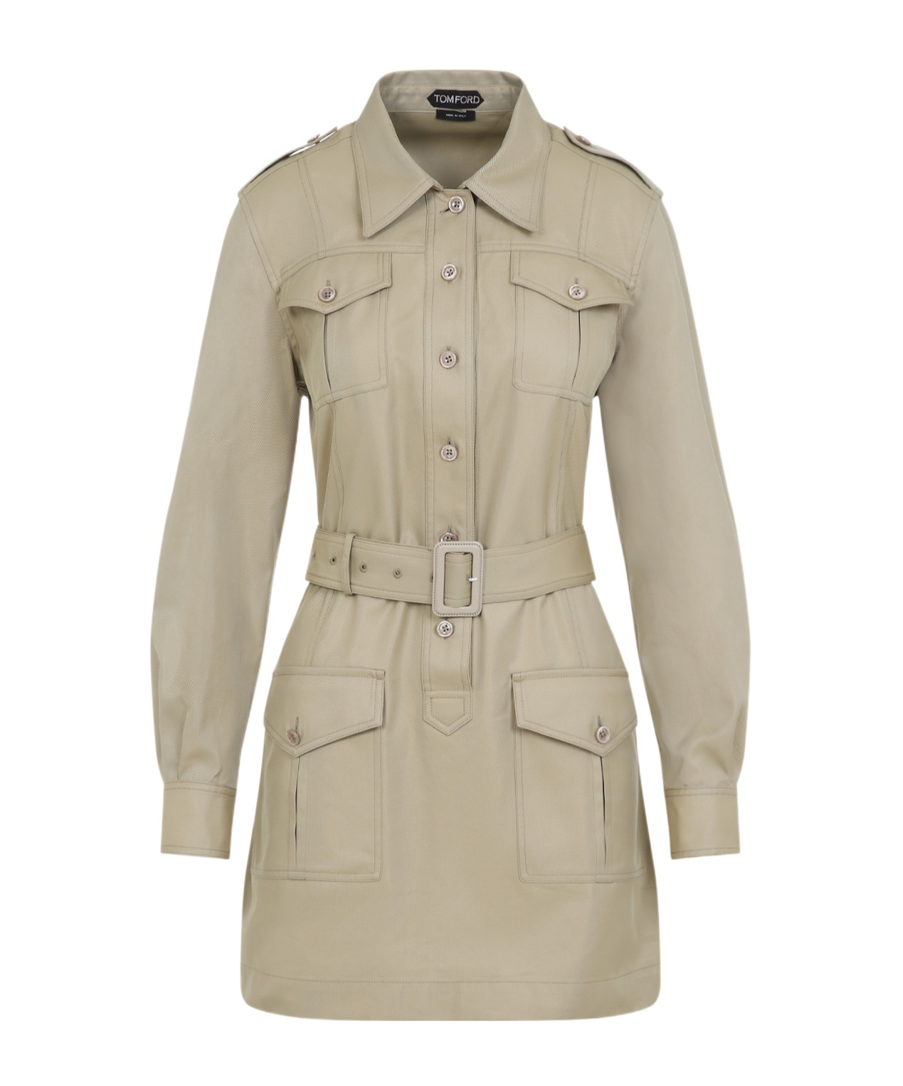 Tom Ford Pale Sage Beige Cotton Safari Mini Dress In Nude