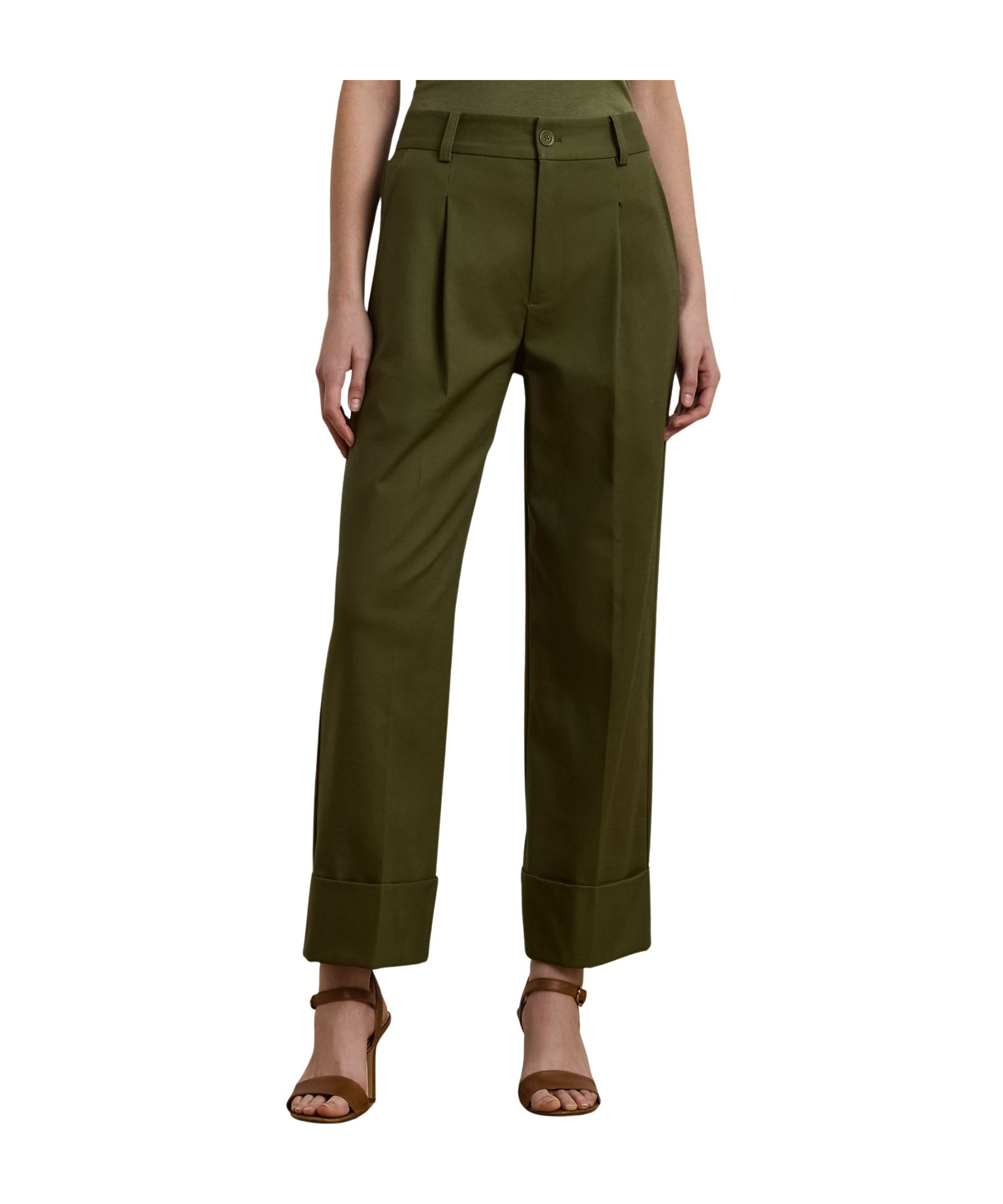 Ralph Lauren Belt Loops Slacks In Olive Grove