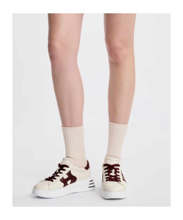 Hogan H564 Ivory Leather Low-top Sneakers In Burgundy