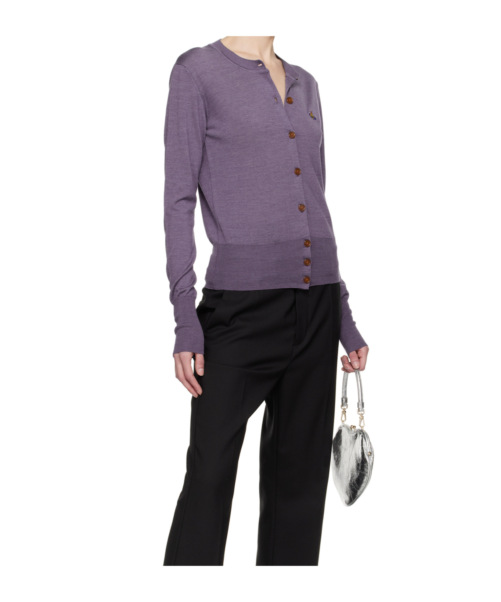 Vivienne Westwood Wool Blend Bea Cardigan With Ribbed Cuffs And Hem In Gray