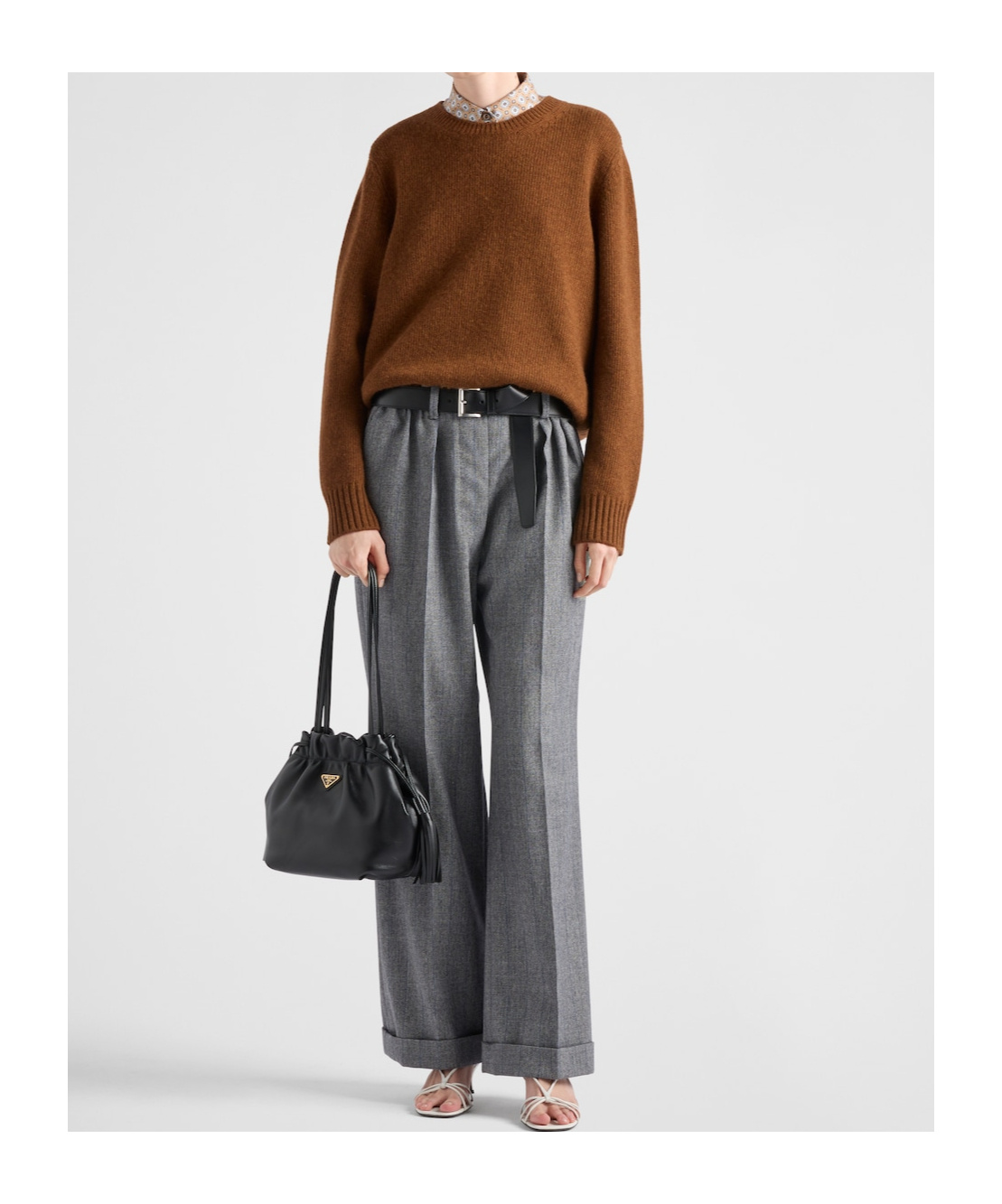Prada Rundhalspullover Aus Wolle Und Kaschmir In Brown