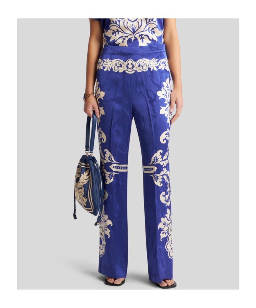 Etro Patterned Trousers With Elastic Waistband And Embellishments In Blue