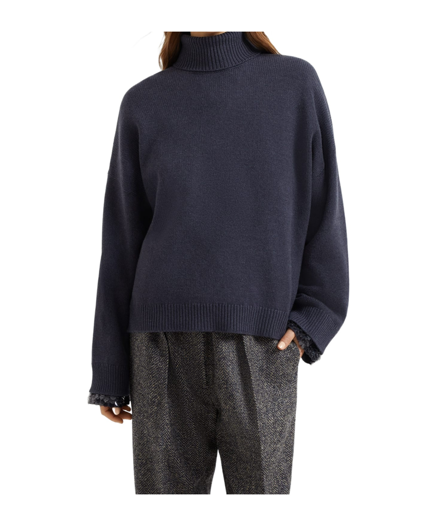 Brunello Cucinelli Women English Rib Turtle-neck Sweater In Blue