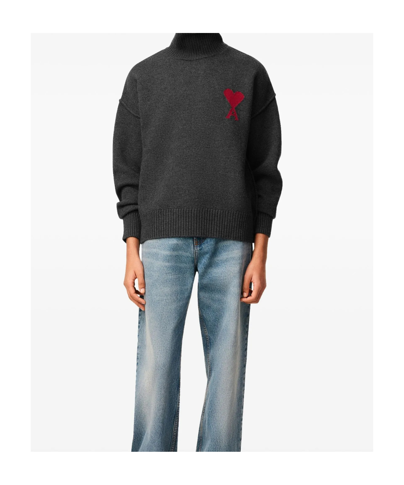 Ami Alexandre Mattiussi Ami Paris Grey Turtleneck Sweater Ami De Coeur Men In Black