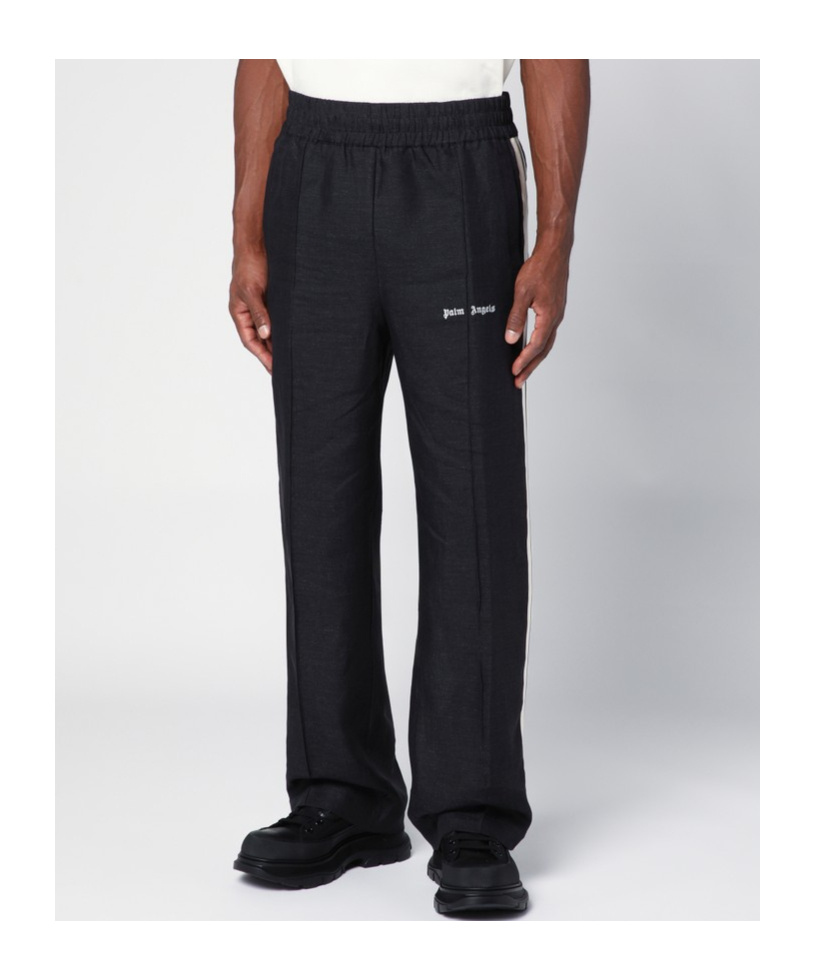 Palm Angels Linen Sports Trousers Elastic Waistband In Black