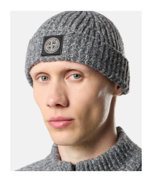 Stone Island Geelong Wool Logo Beanie In Gray