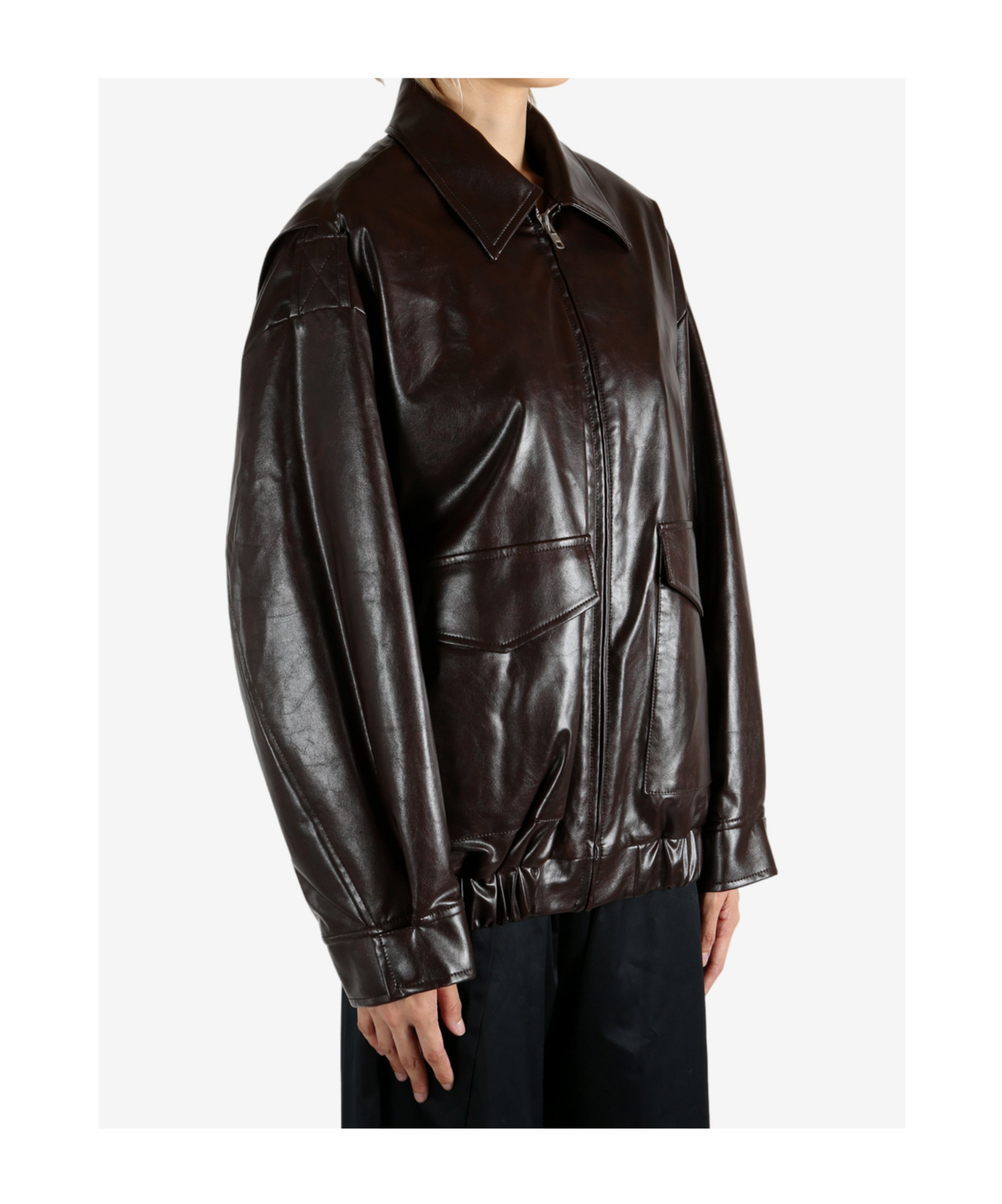 Mm6 Maison Margiela Oversize Faux Leather Bomber Jacket In Black