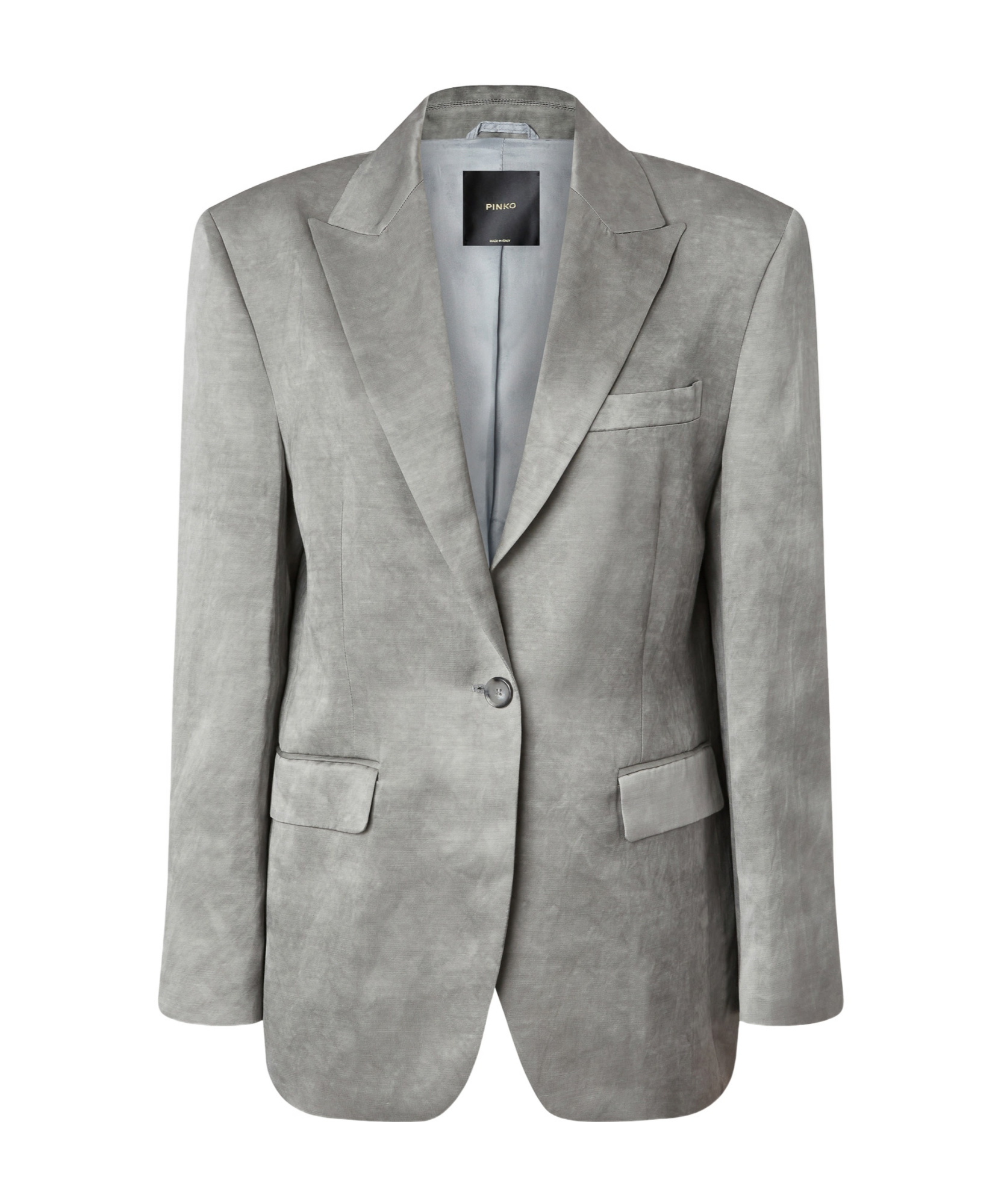 Pinko Single-breasted Slub Satin Blazer In Gray