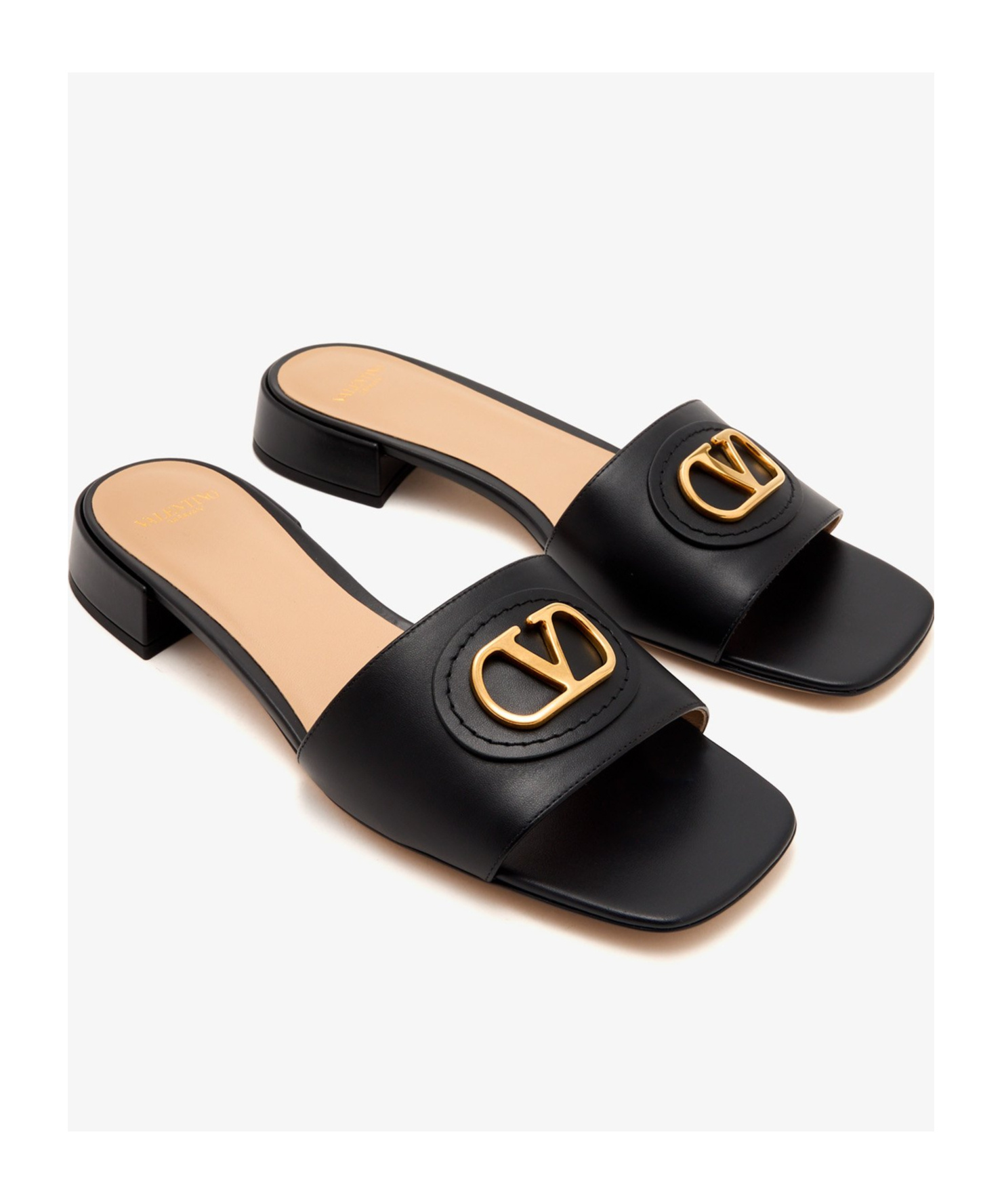 Valentino Vlogo Signature Leather Slides In Black