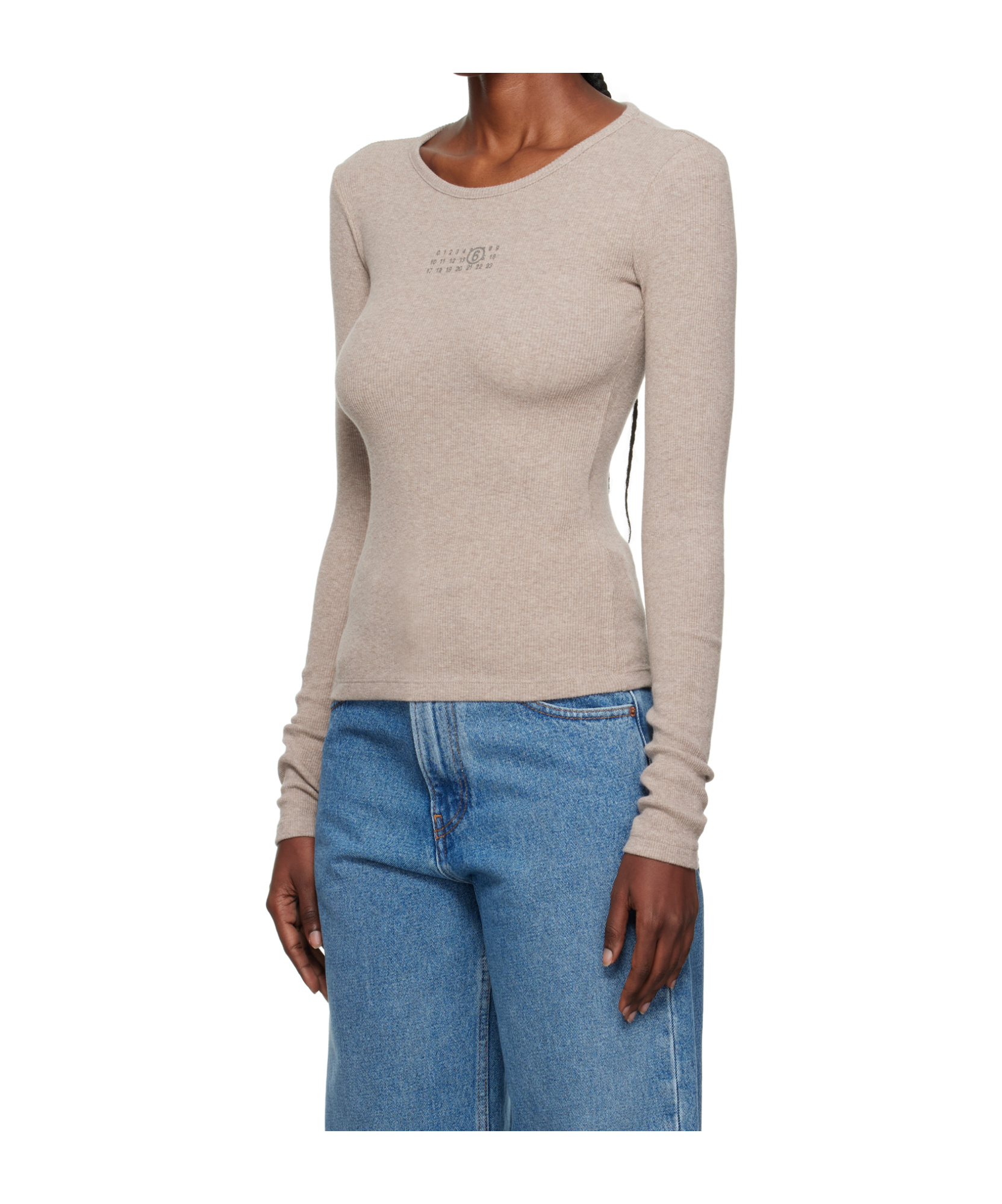Mm6 Maison Margiela Taupe Wool-blend Rib Jersey Long-sleeved T-shirt In Neutral