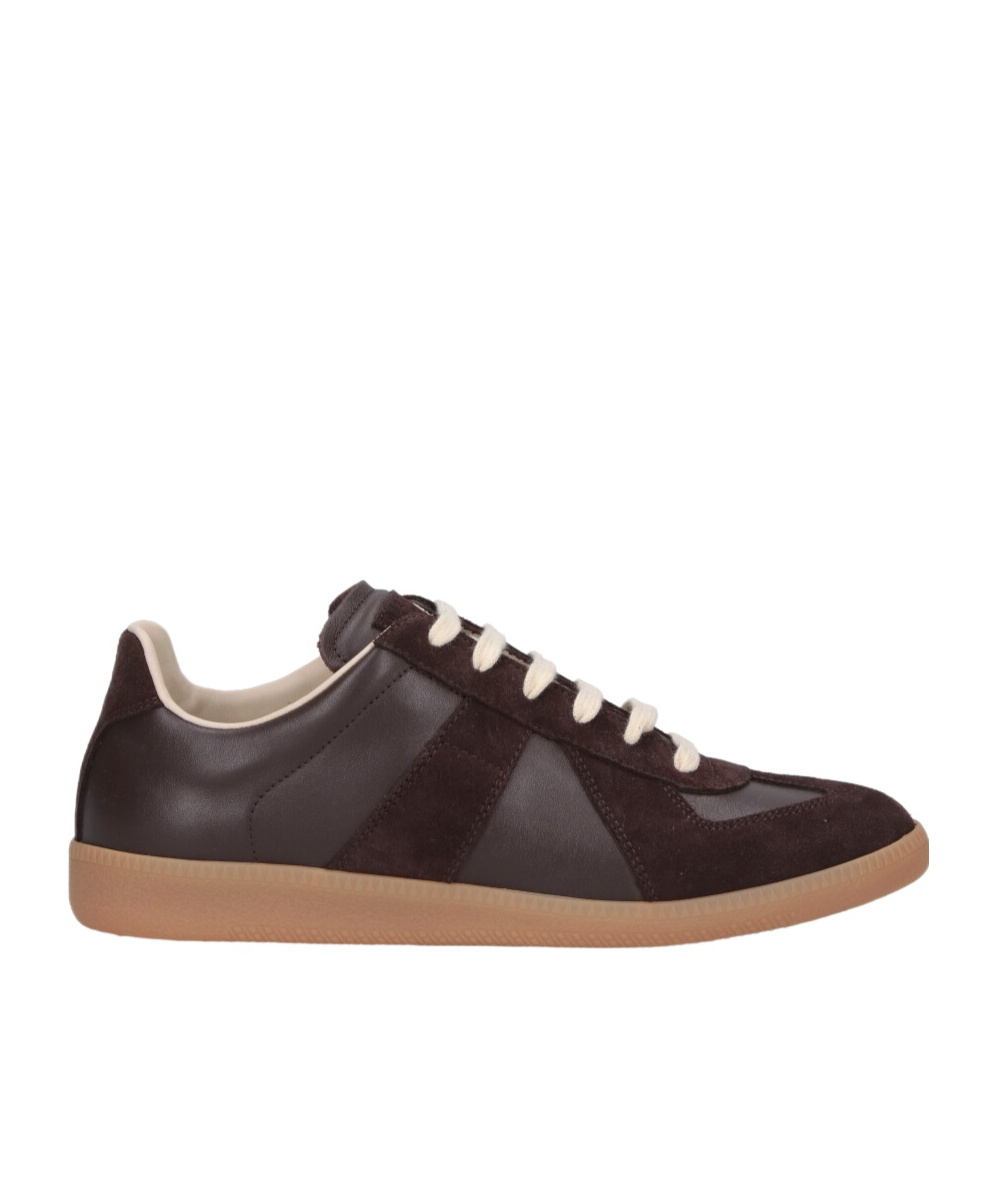 Maison Margiela Low Top Leather Sneakers With Round Toe In Brown