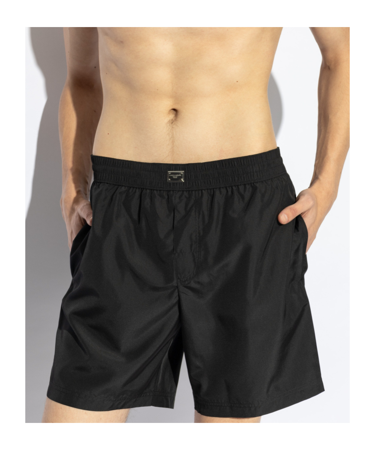 Dolce & Gabbana Logo Plaque Short Swimsuit In Black