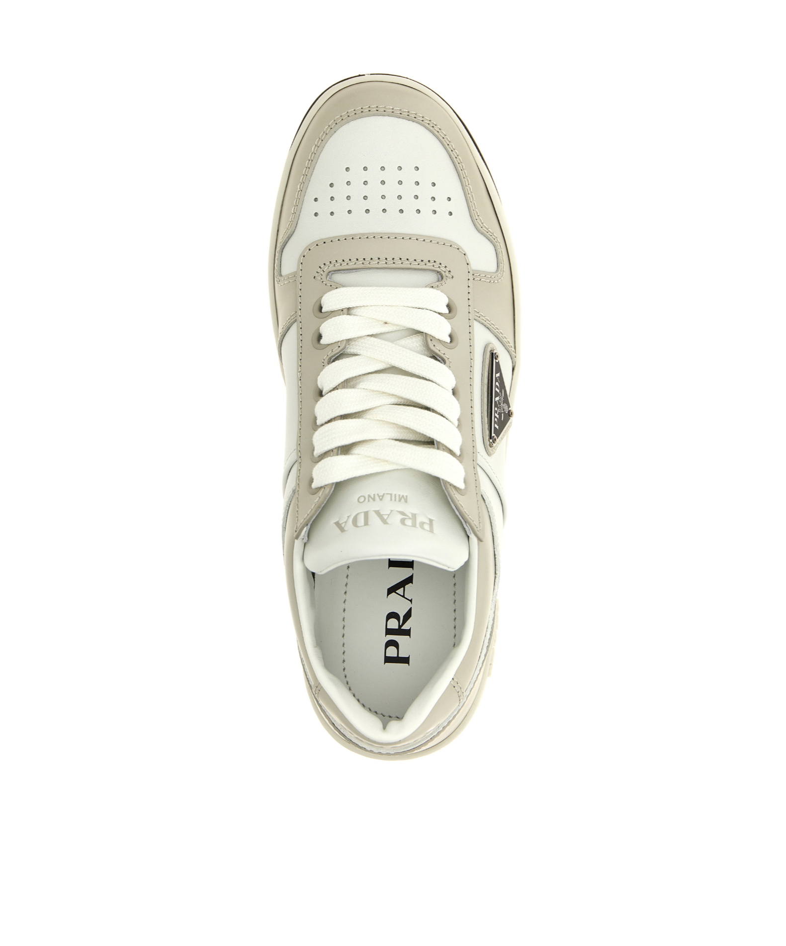 Prada Womens White Downtown Brand-plaque Leather Low-top Trainers